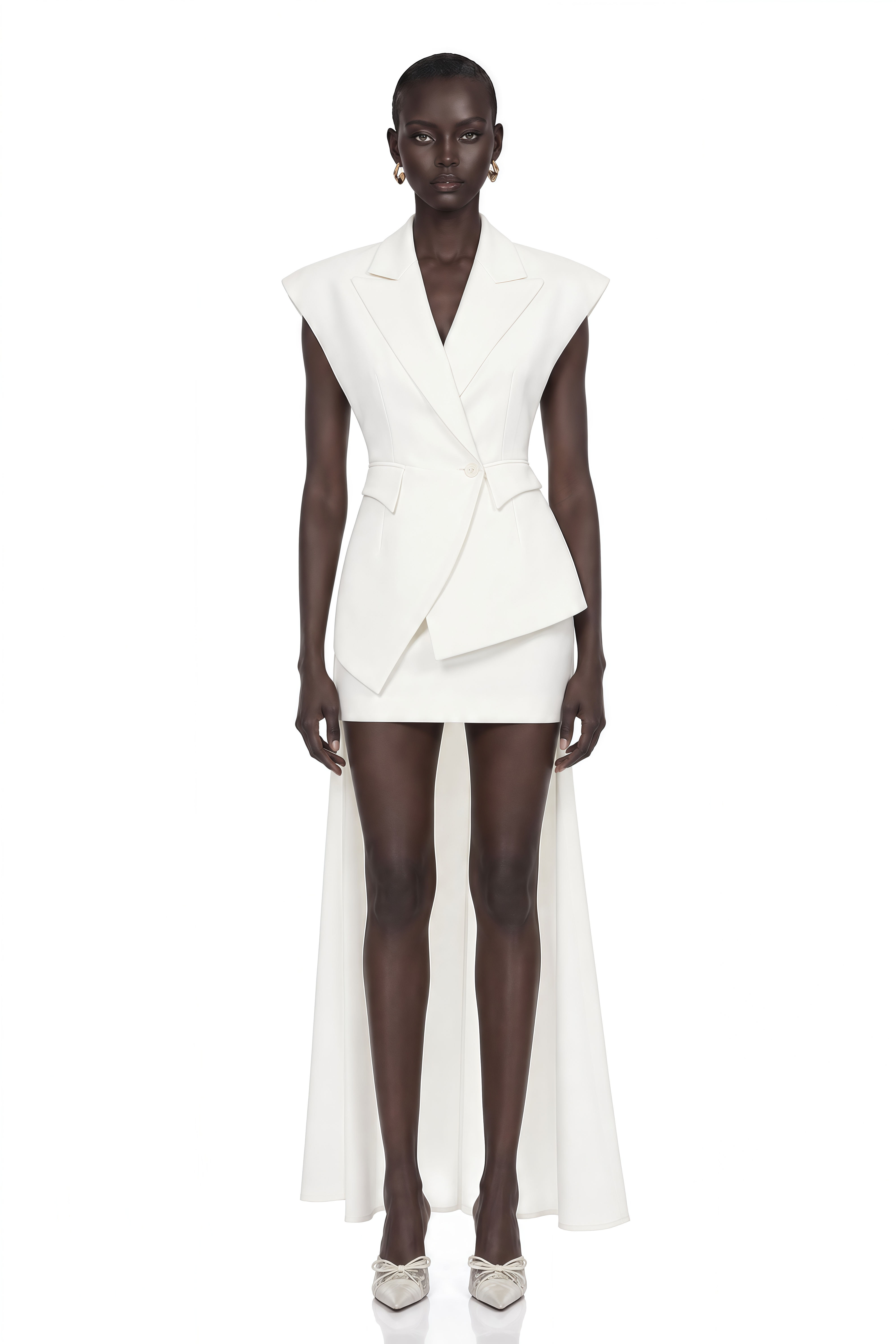 Grace White Asymmetrical Blazer & Skirt Set