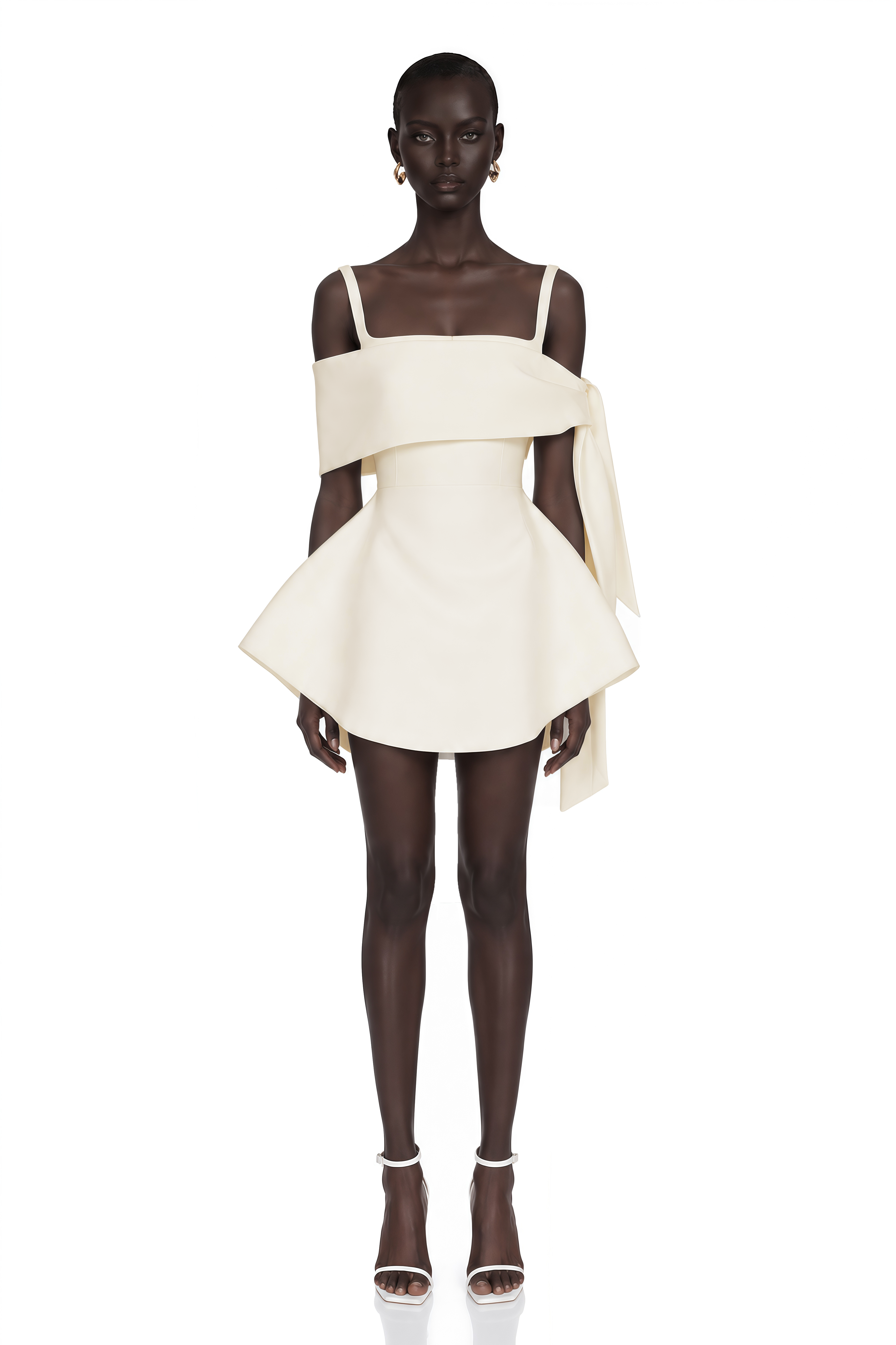 Garance Cream White Self Tie Flared Mini Dress