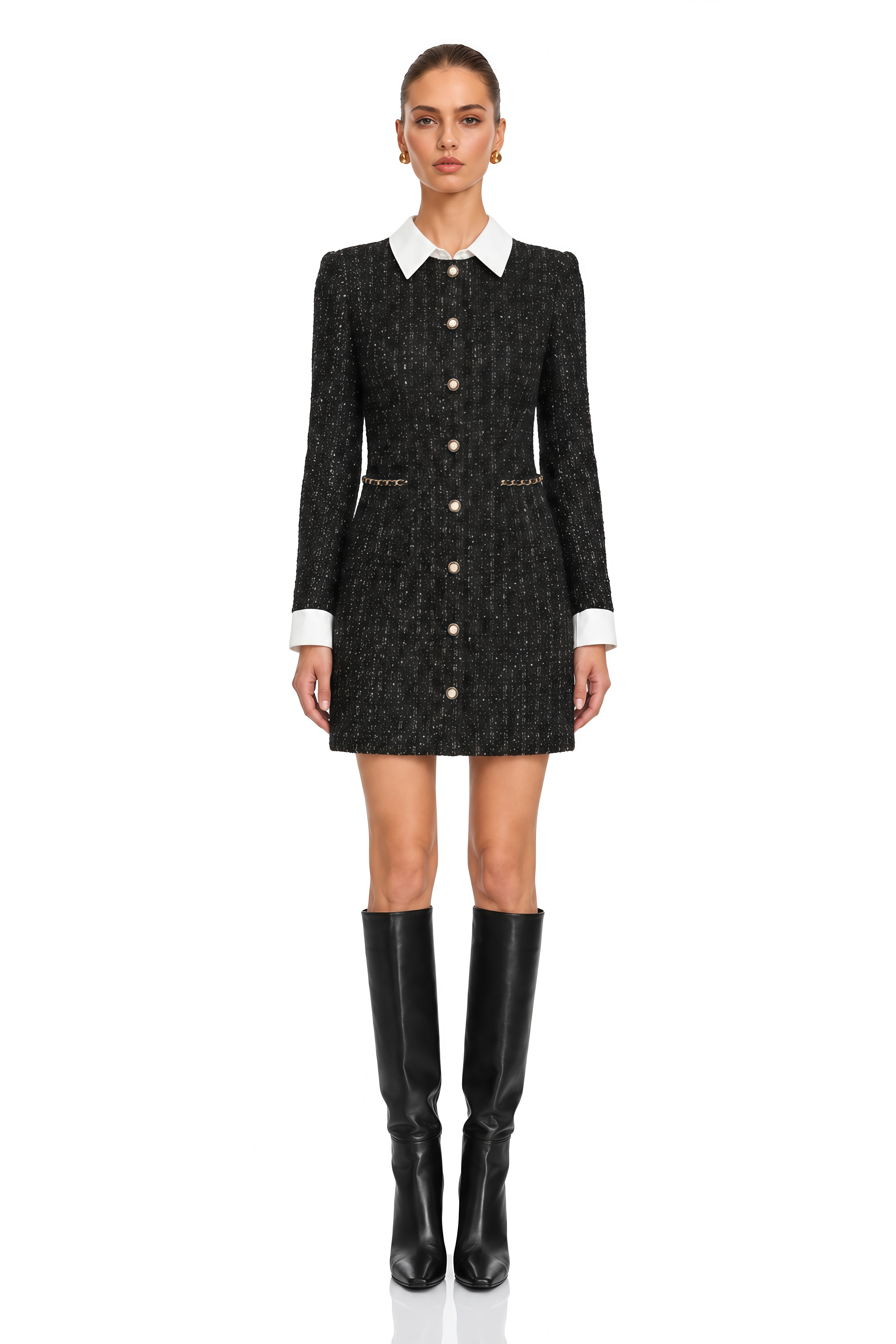 Audrey Black Sequin Paneled Tweed Mini Dress