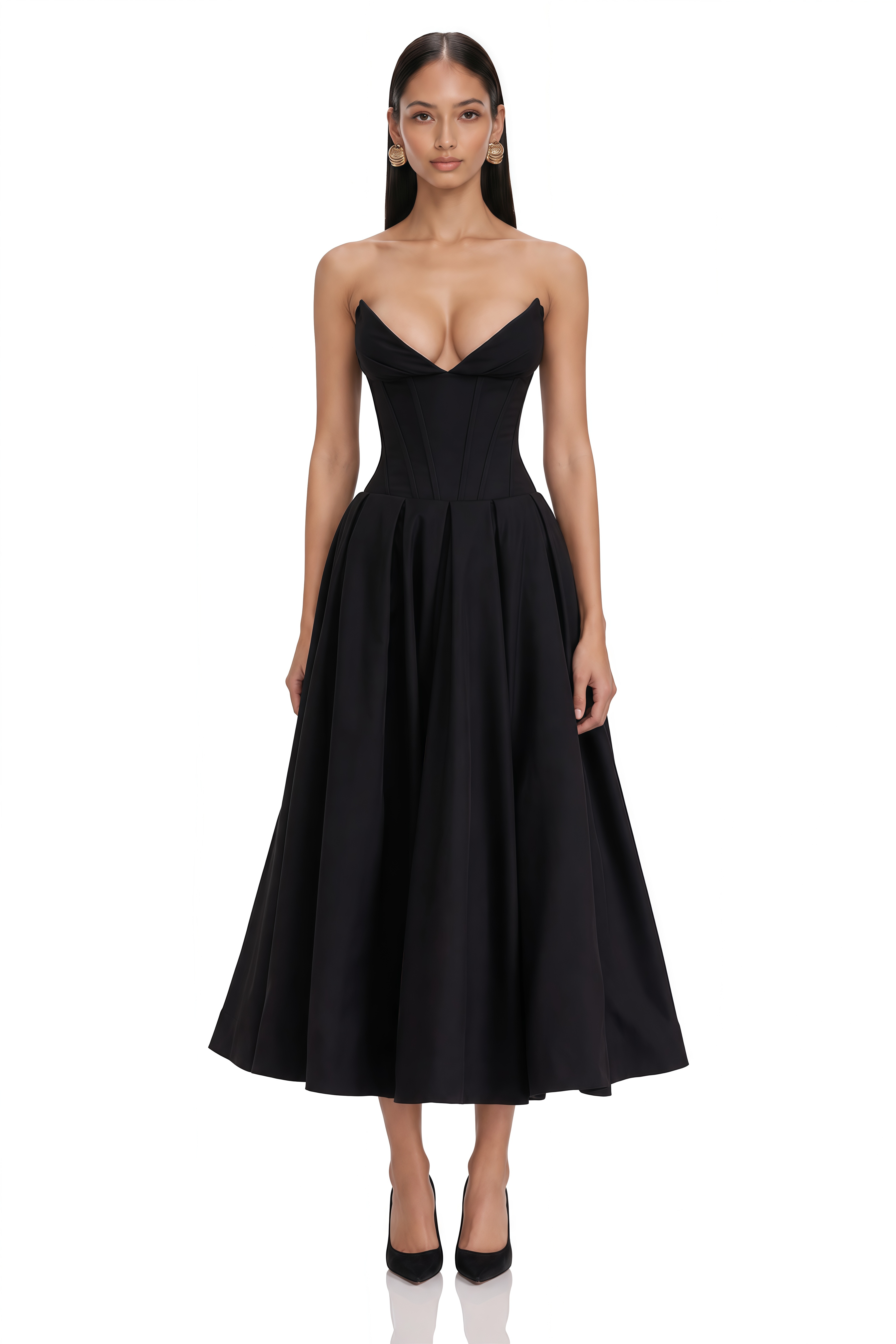 Katherine Black Off-Shoulder Corset Midi Dress
