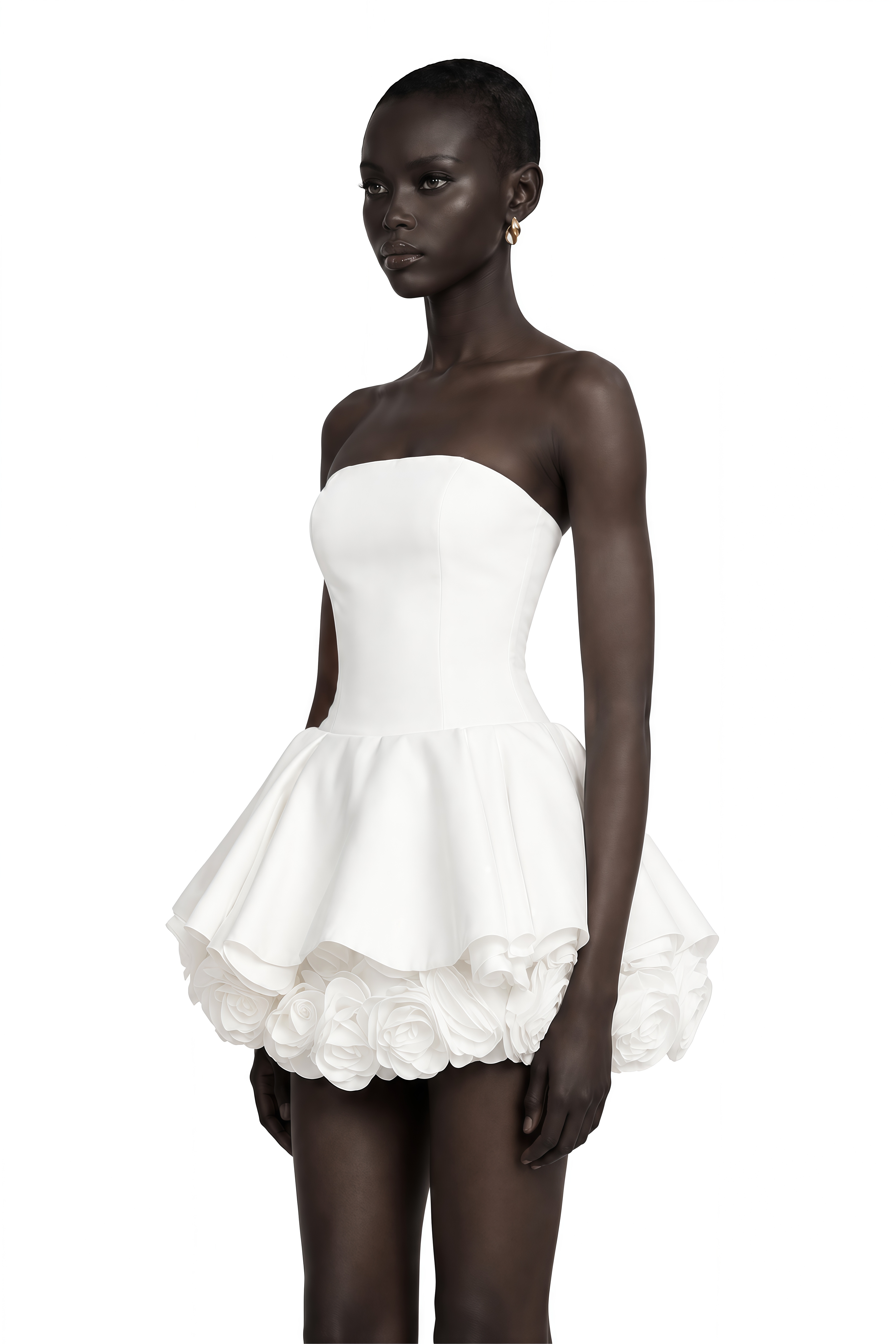 Lucie White Petal-Layered Strapless Corset Mini Dress