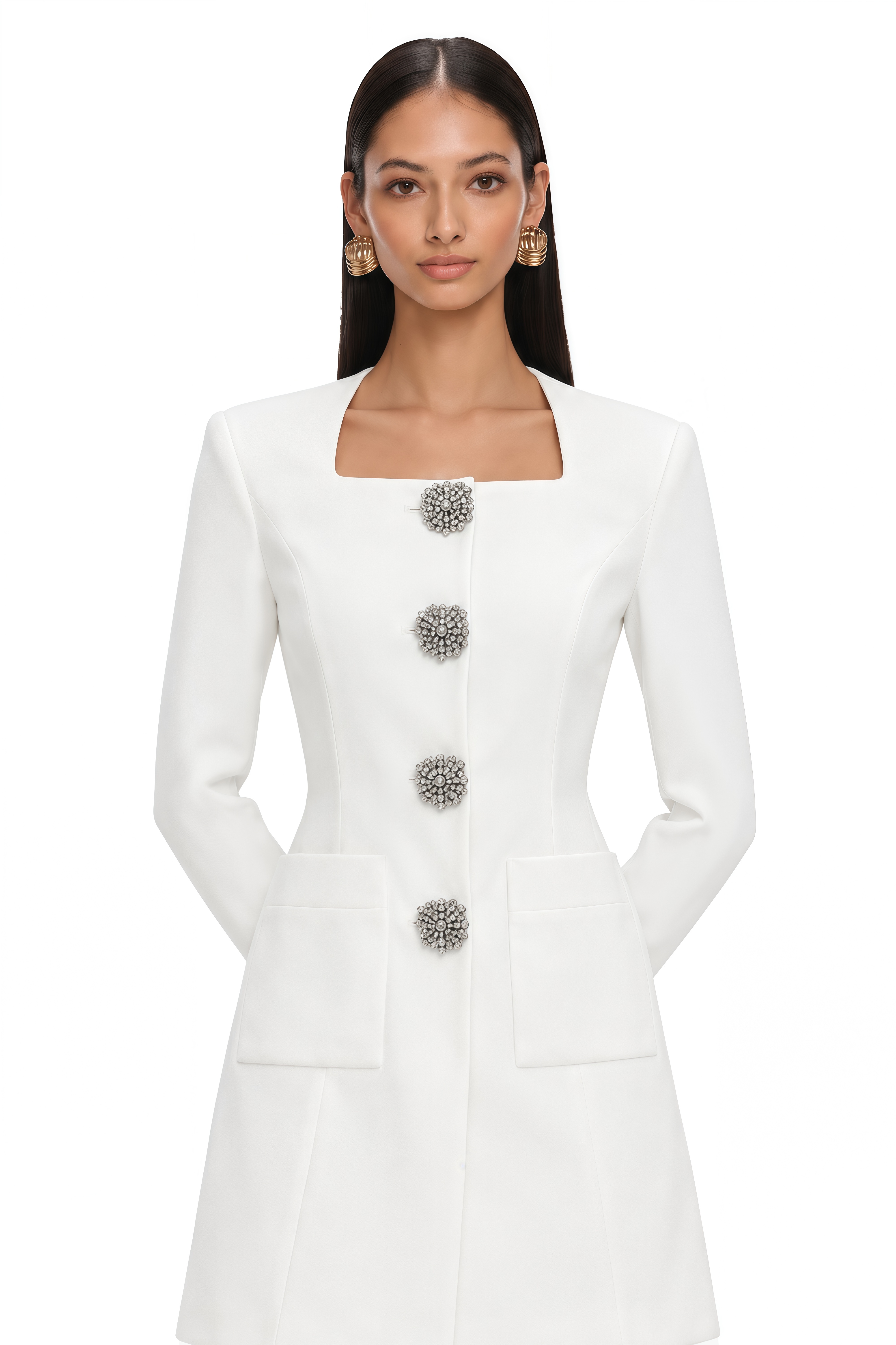 Fionnghuala White Crystal Embellished Mini Dress