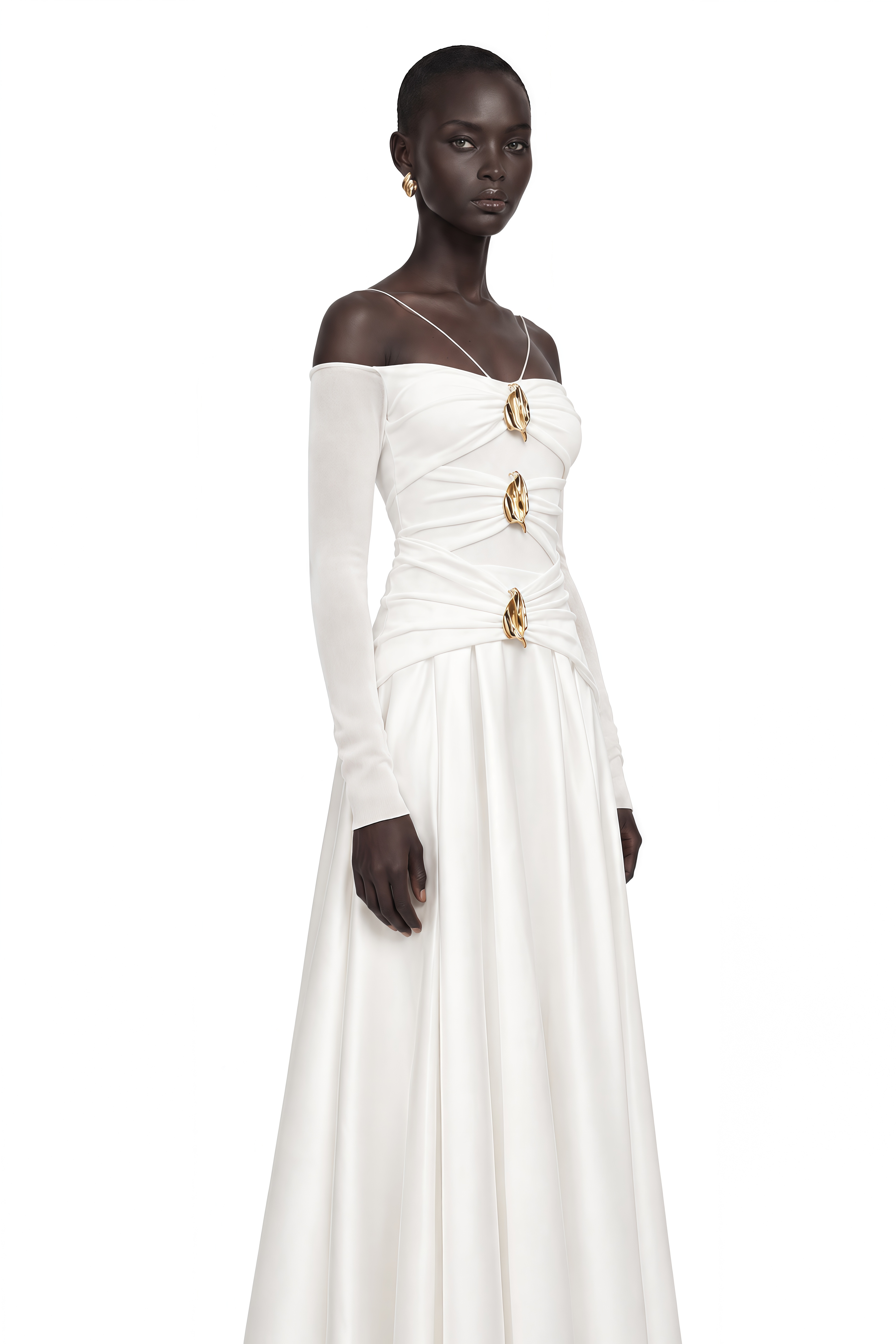 Nadine Off-Shoulder Paneled Maxi Dress in White