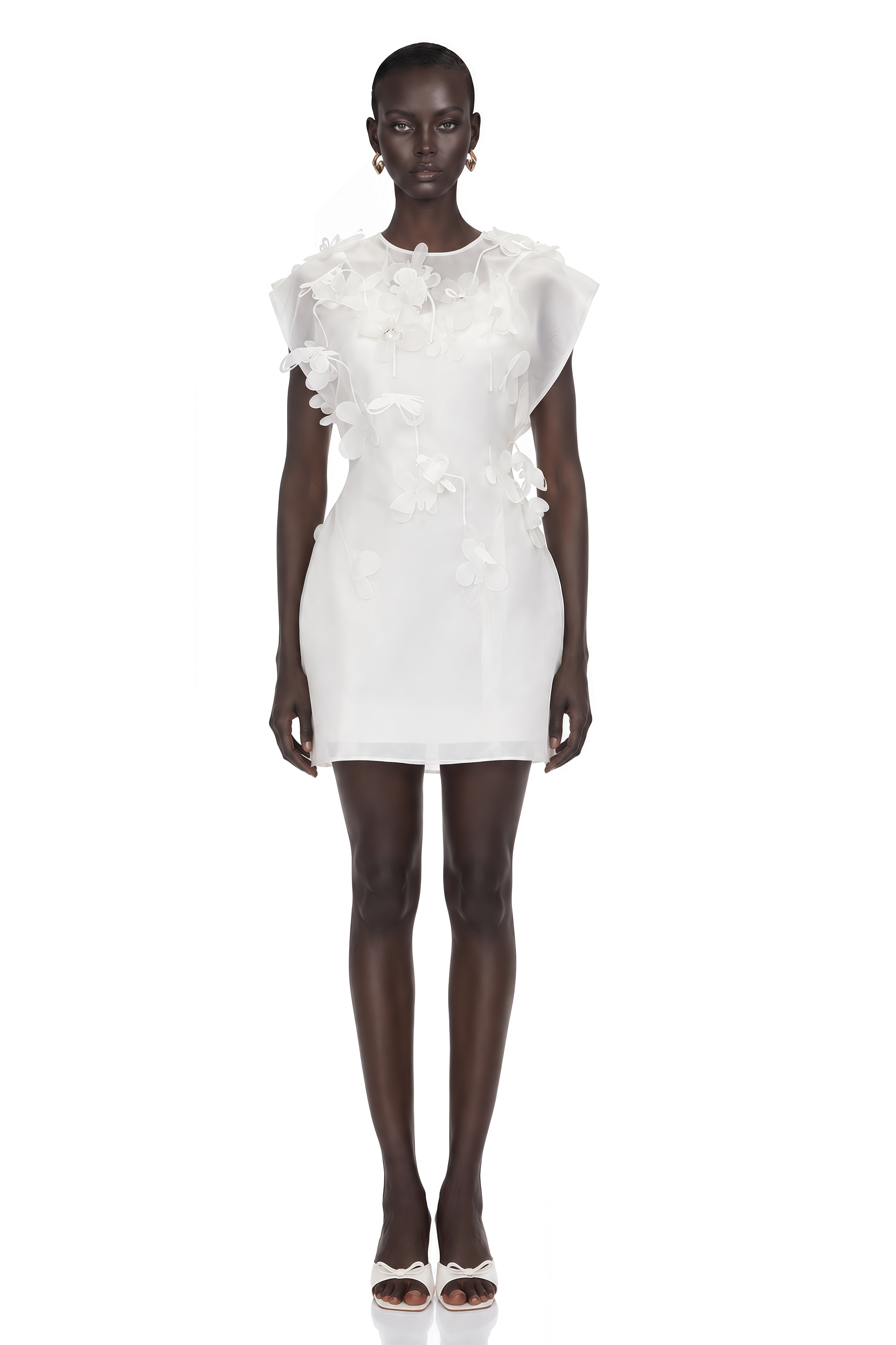 Maryam White Chiffon Mini Dress with 3D Petals