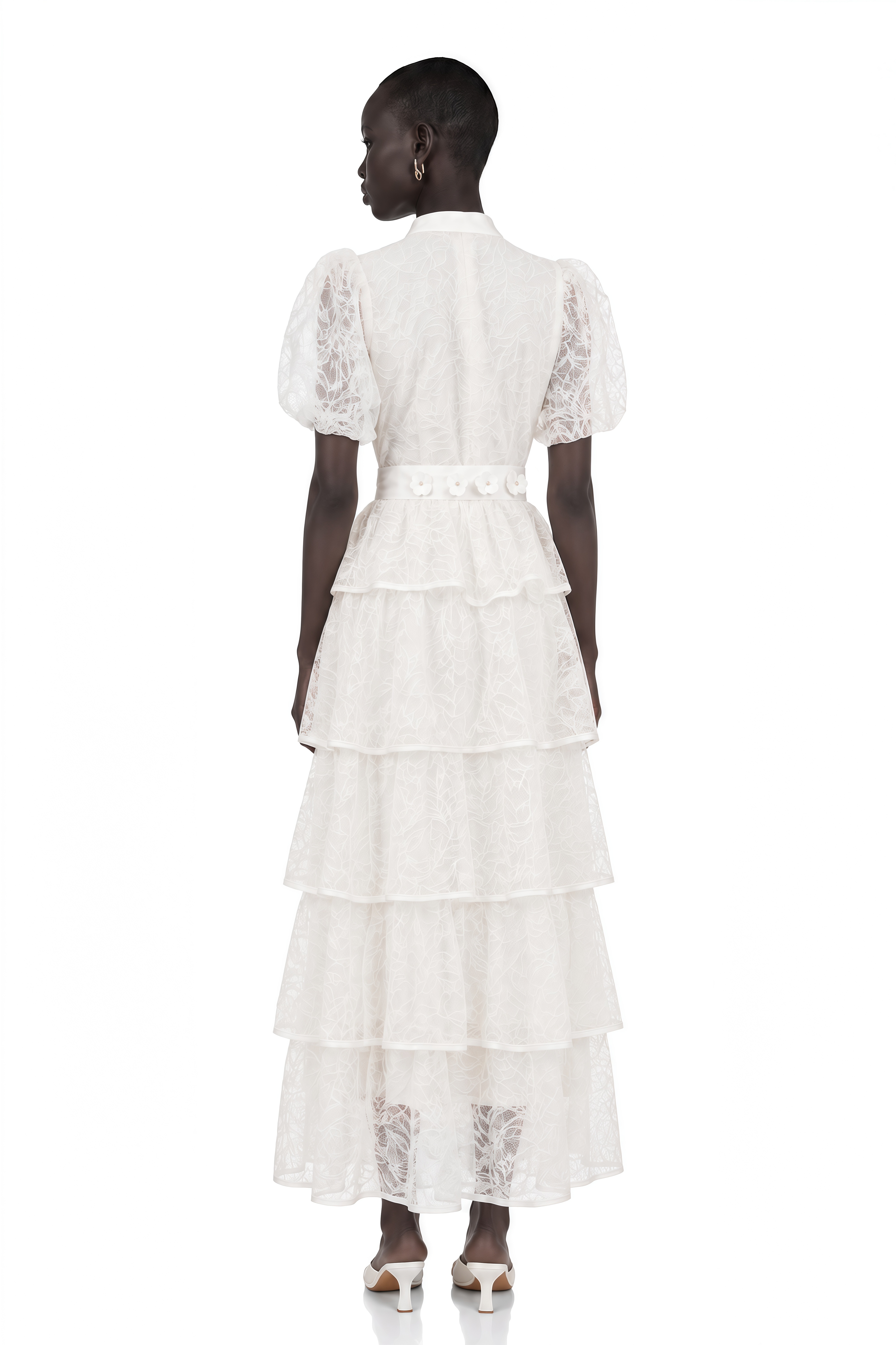 Verity White Floral Lace Tiered Maxi Dress