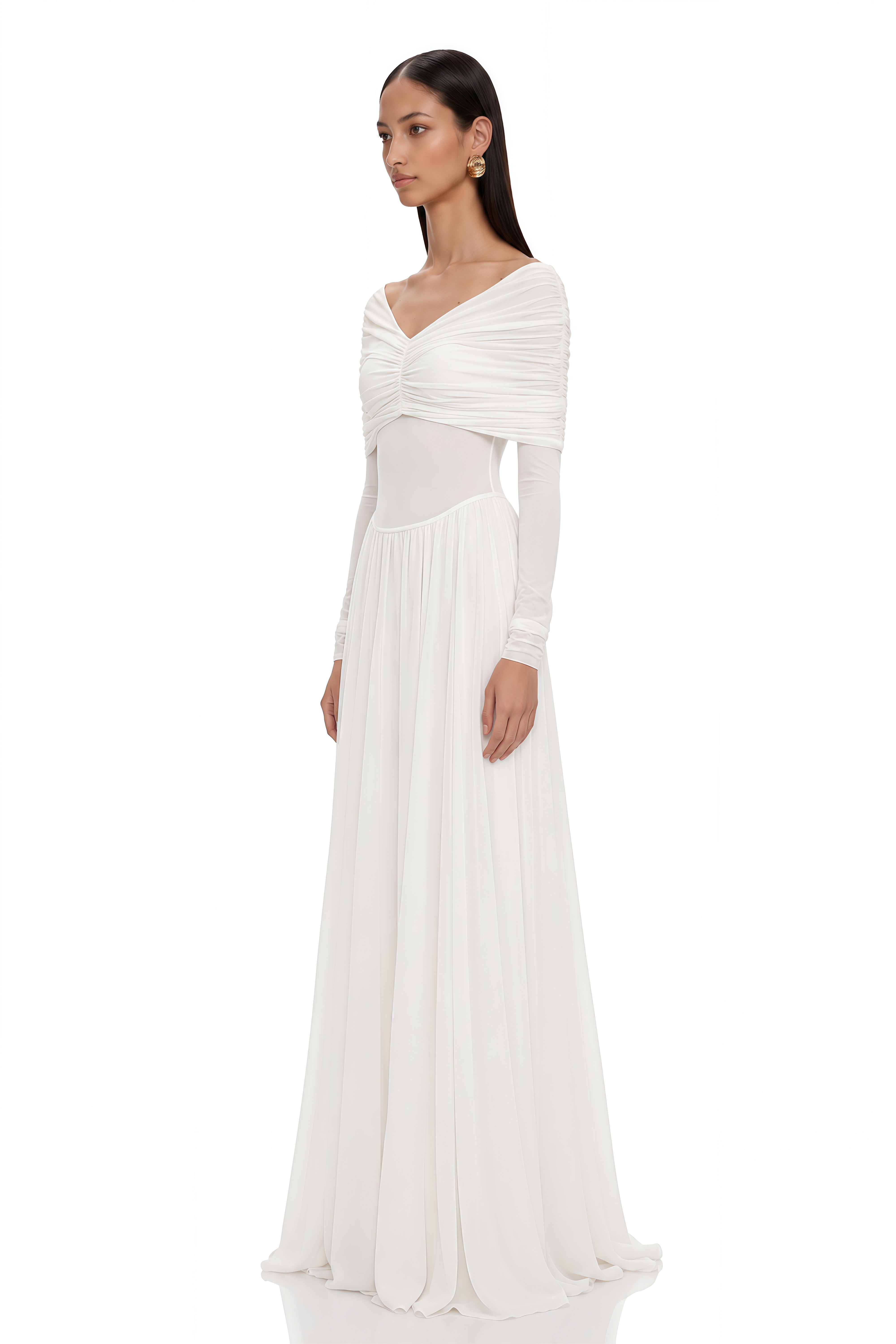 Vérane White Draped-detail Ruched Maxi Dress