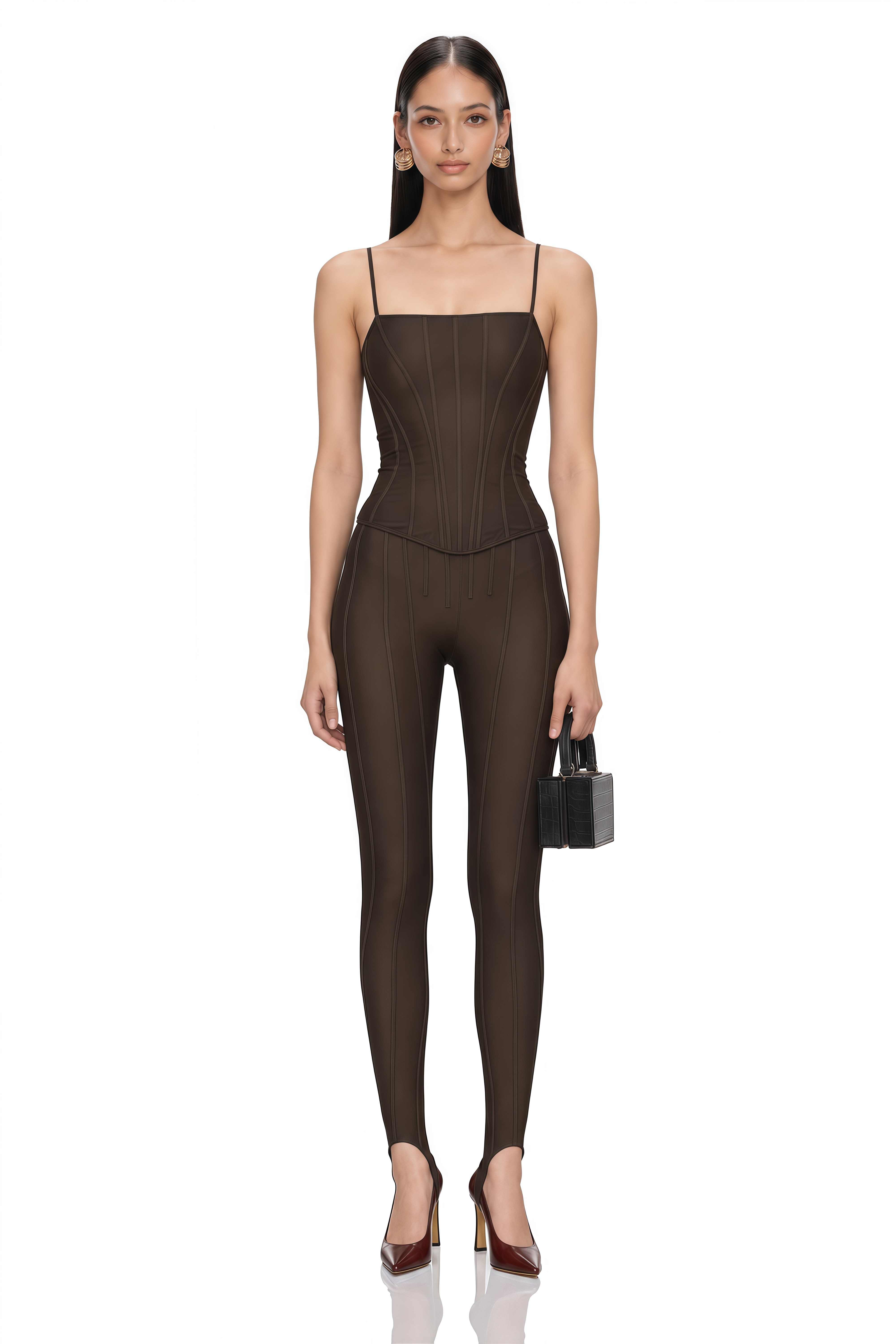 Cordelia Brown Decorative Stitching Leggings