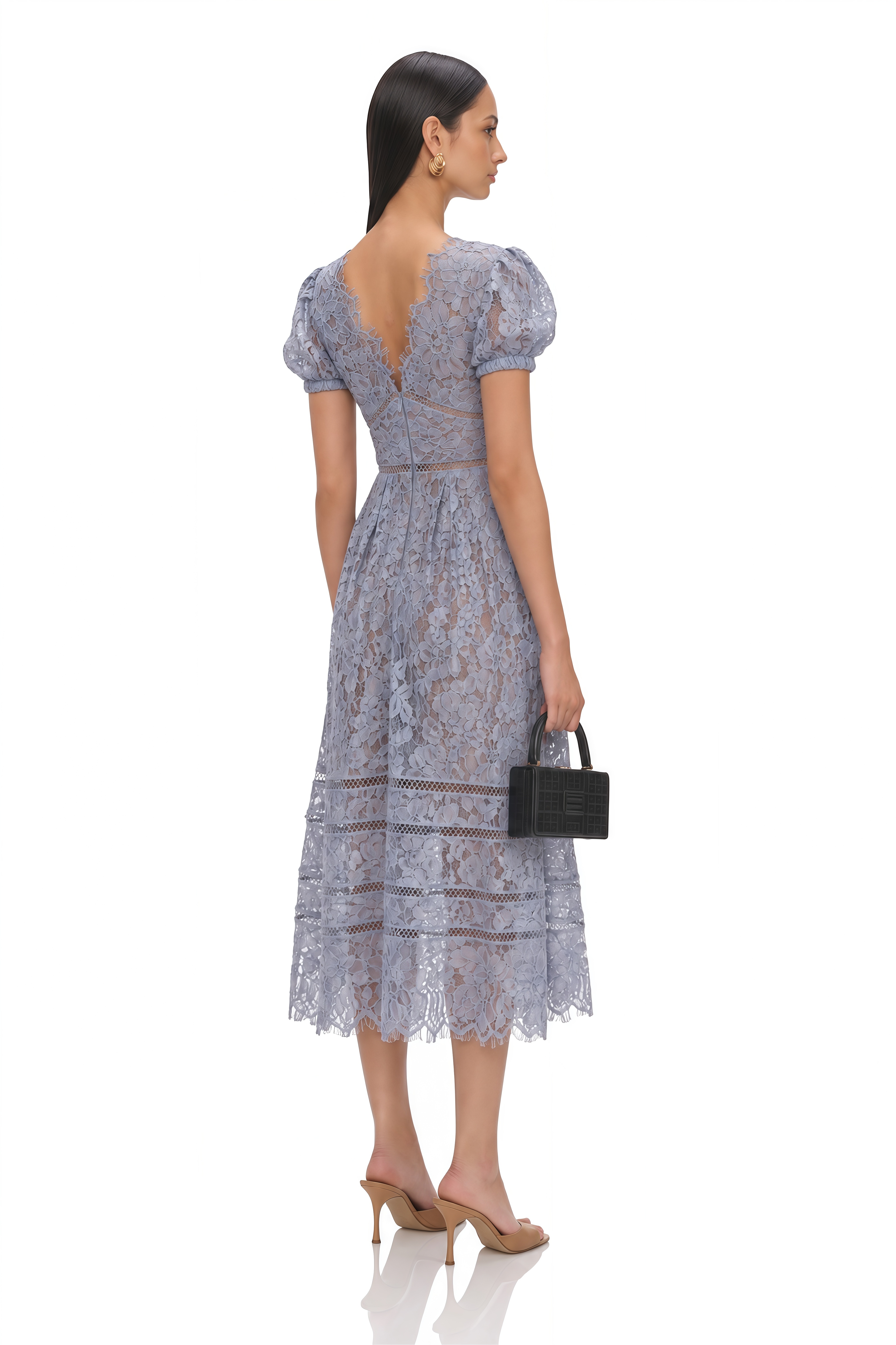 Tamara Cornflower Blue Floral Lace Midi Dress