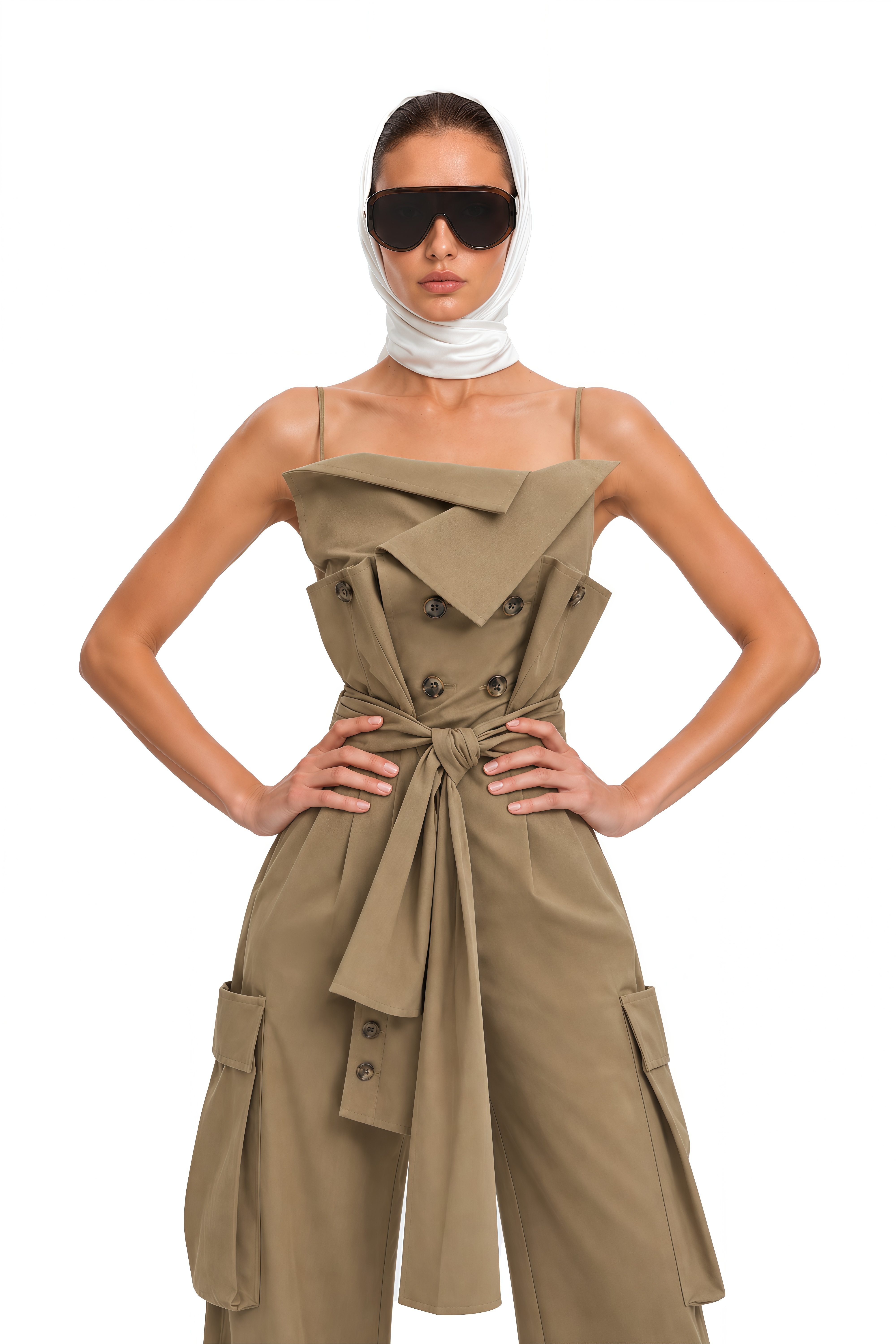 Nanette Khaki Asymmetrical Double Breasted Jumpsuit