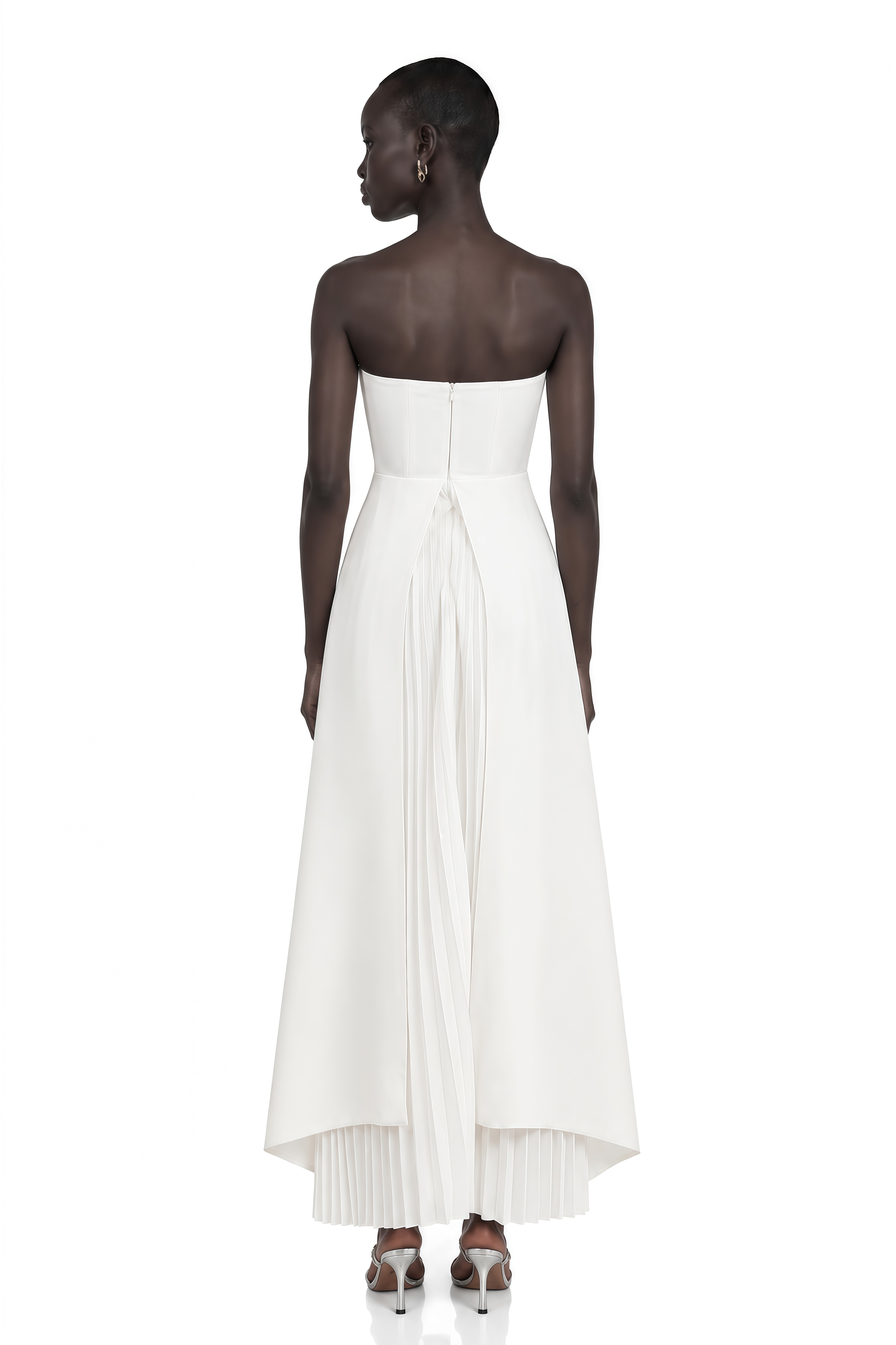 Vanessa White Pleated Off-Shoulder Maxi Dress