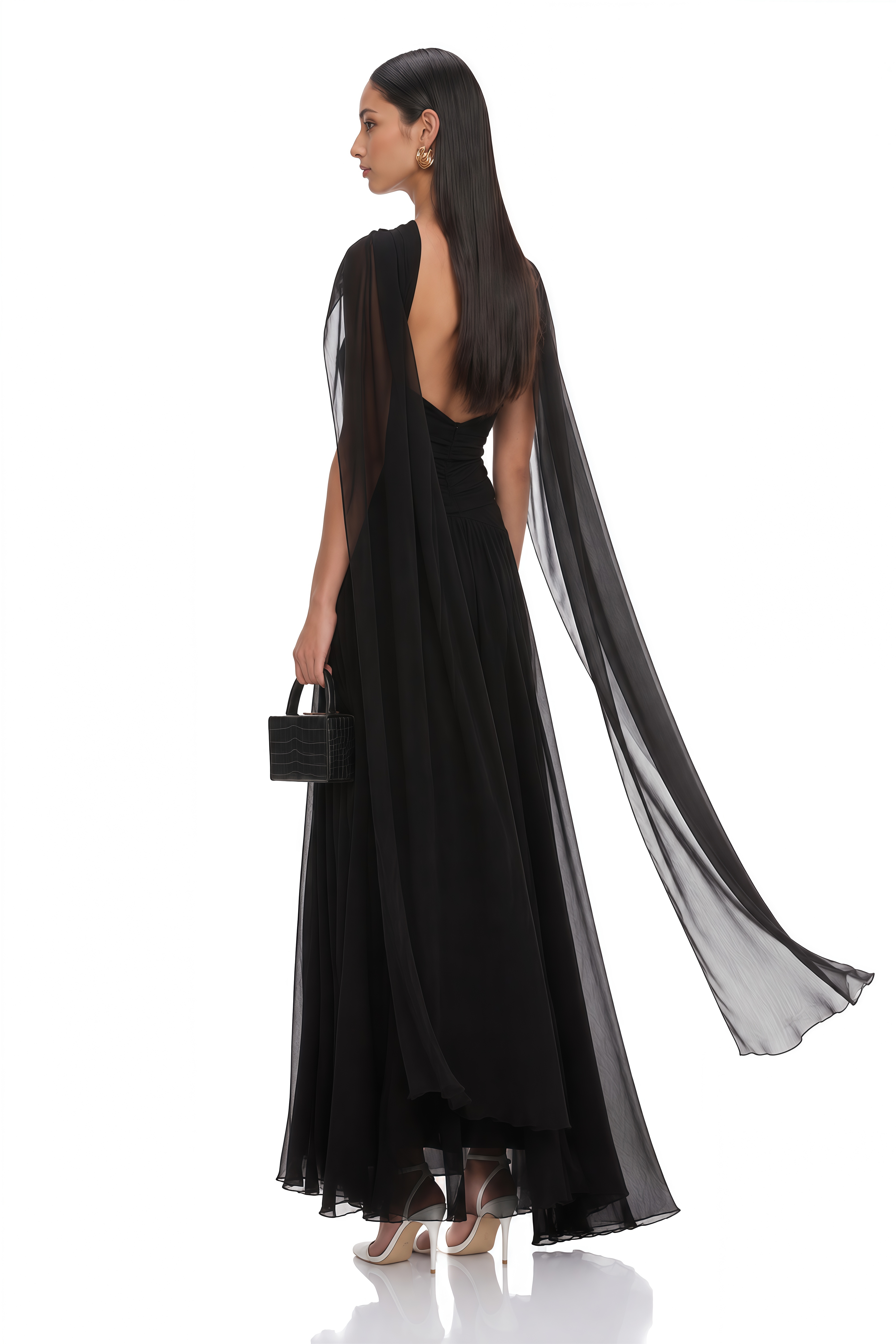 Jorge Black Open Back Ribbon Maxi Dress