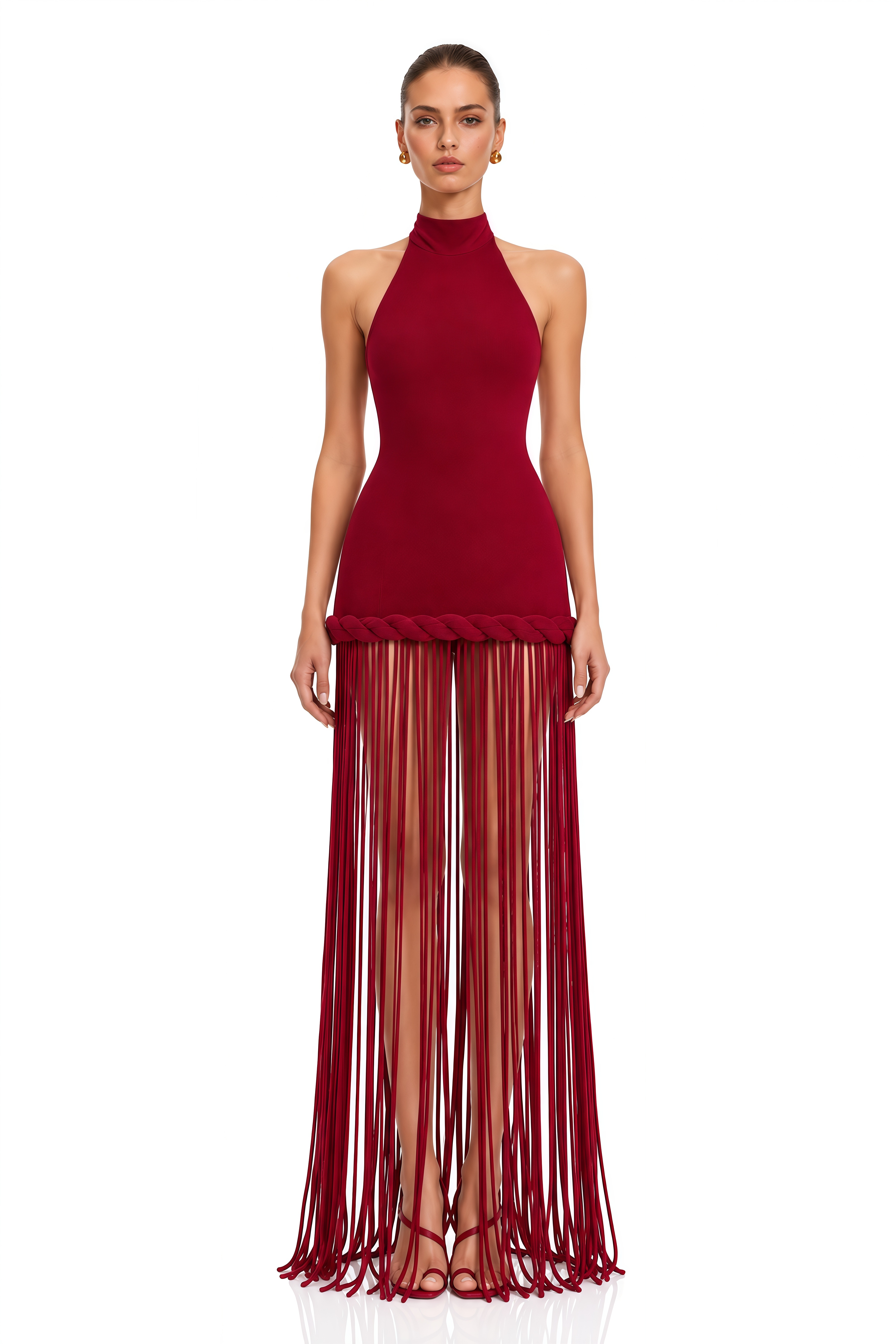 Aida Red Halterneck Velvet Maxi Dress