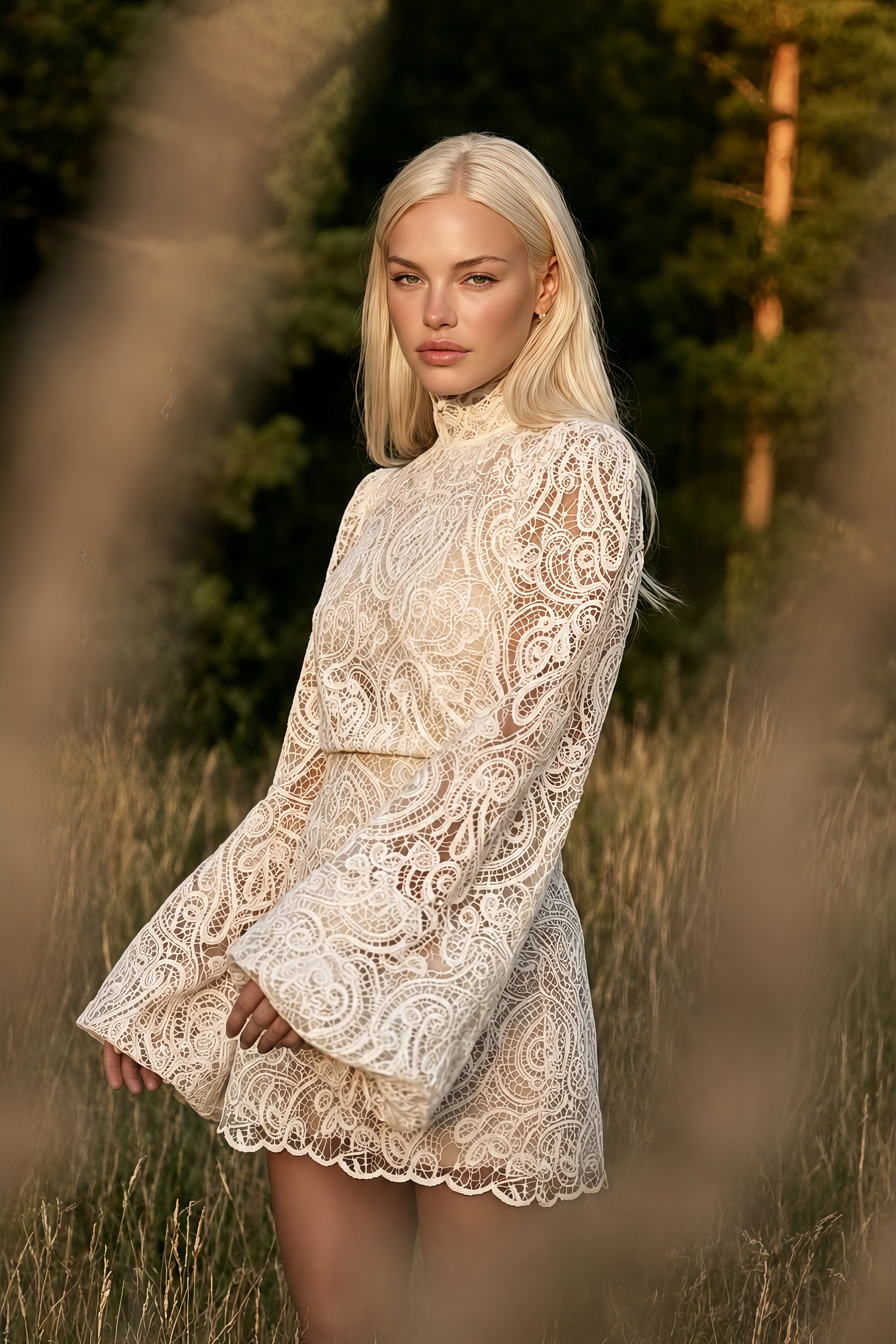 Eulalie Cream White Lace Blouse & Skirt Set