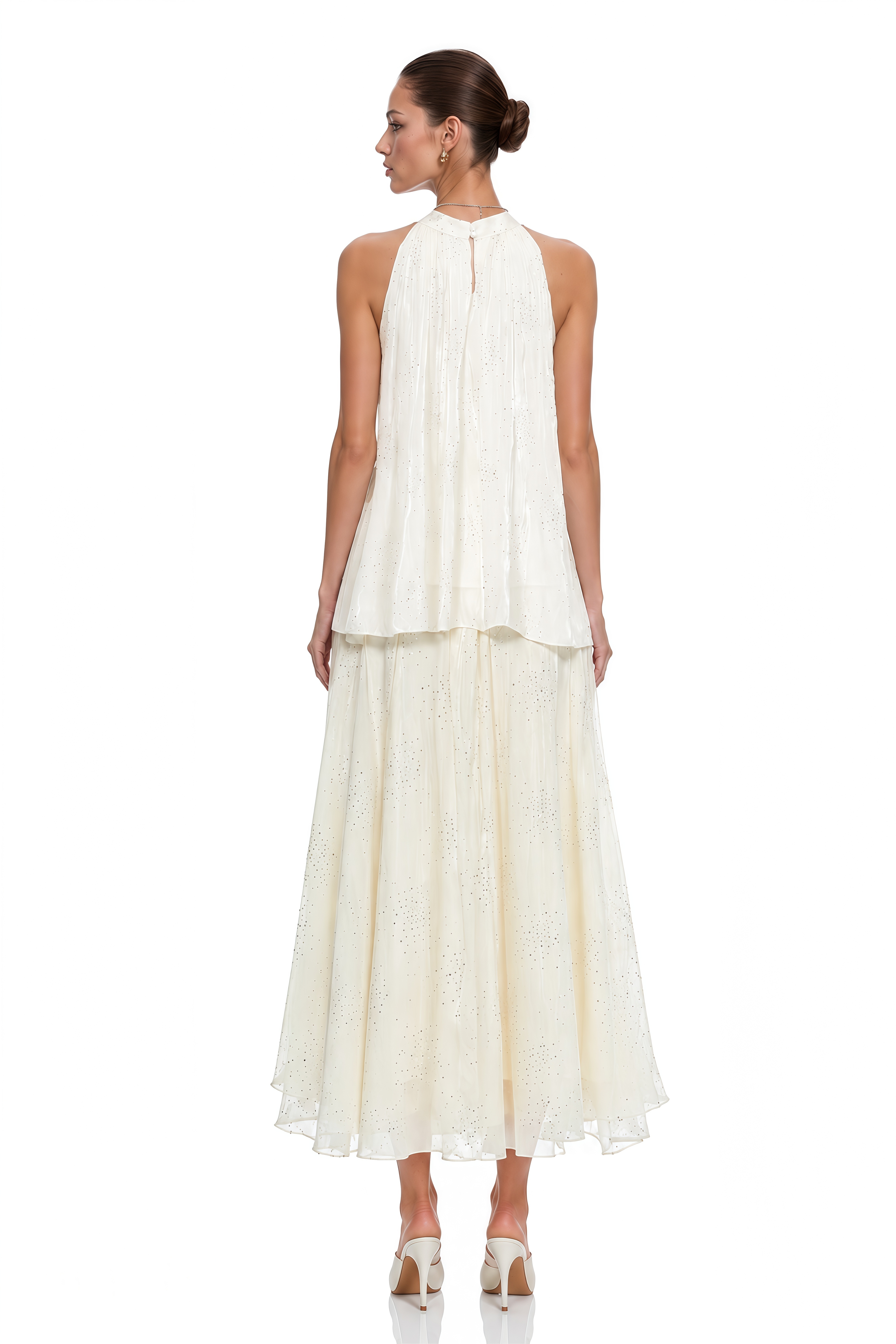 Zoe Cream Embellished Top & Skirt Set