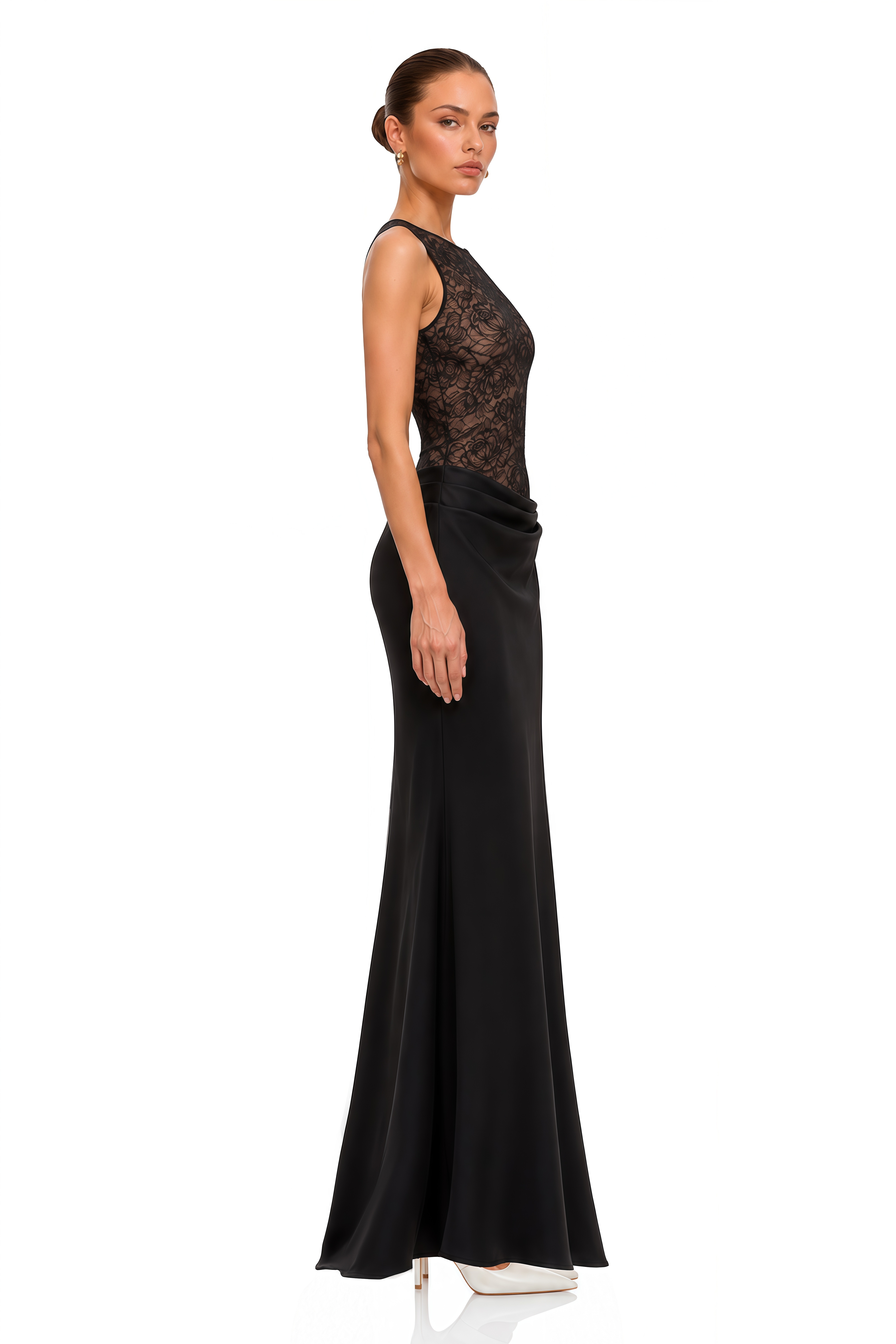 Clementine Black Floral Lace Corset Maxi Dress