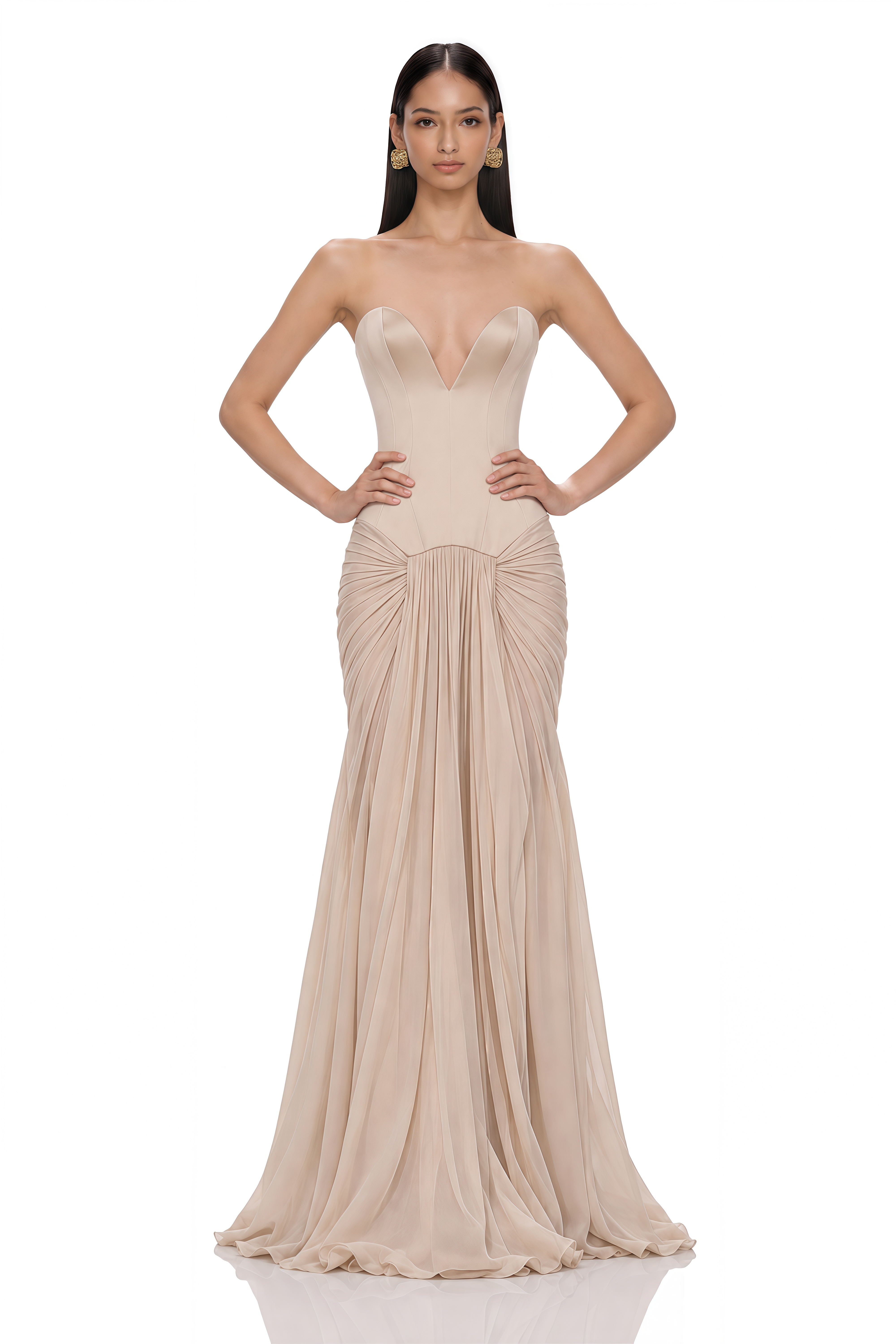 Ursula Khaki Color Block Ruched Maxi Dress