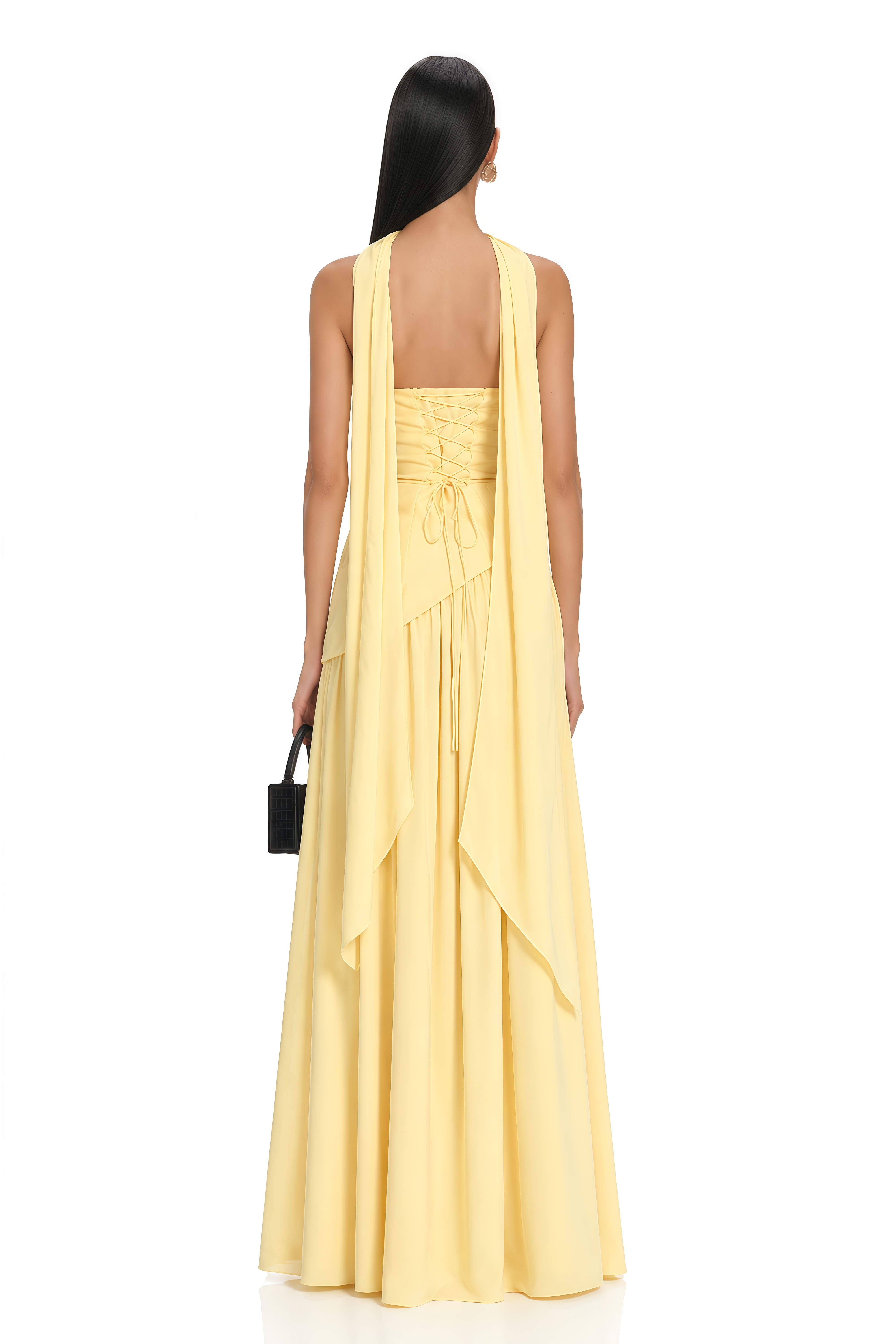 Sidonie Yellow Off-Shoulder Panel Maxi Gown