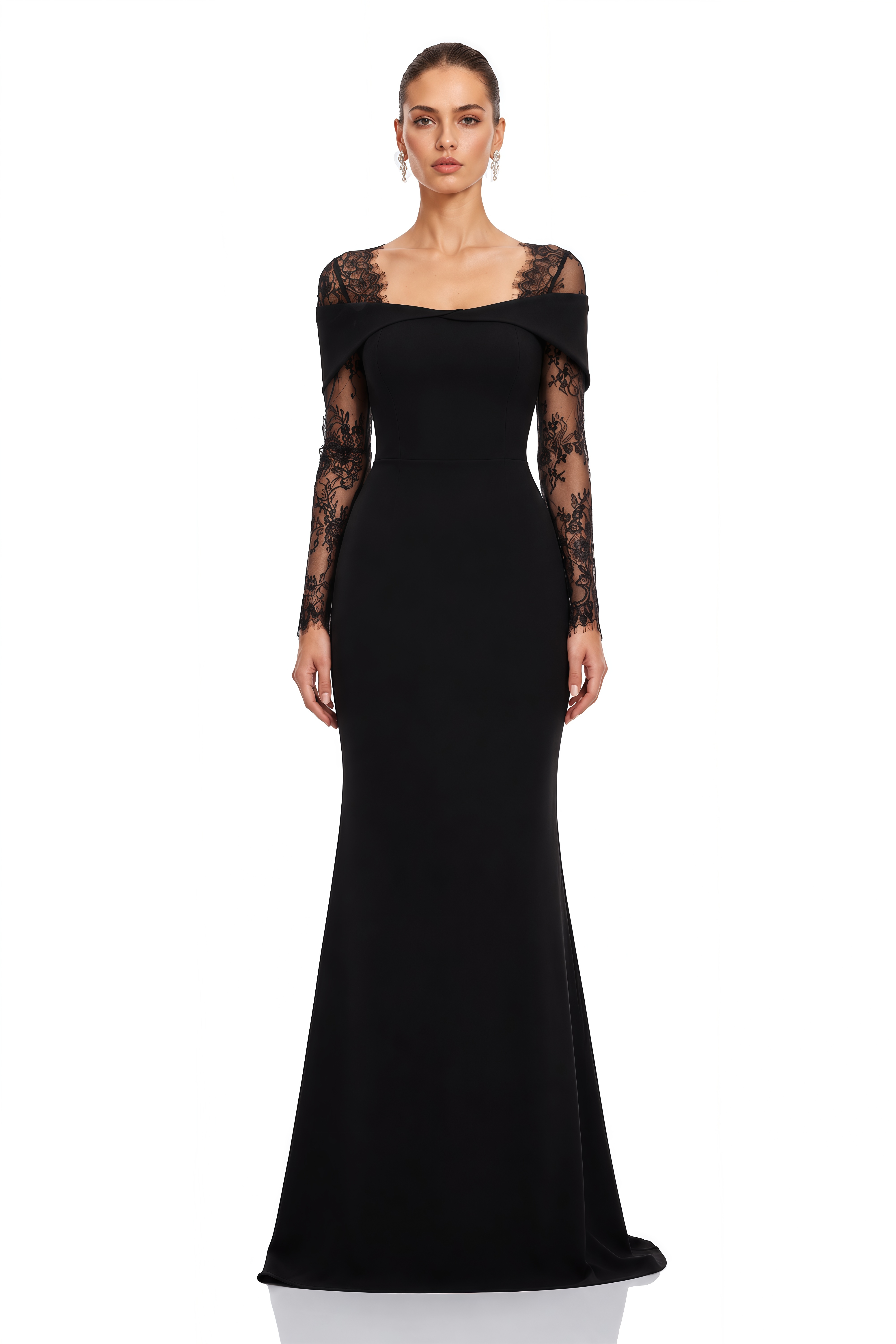 Georgiana Black Lace Panel Flared Maxi Gown