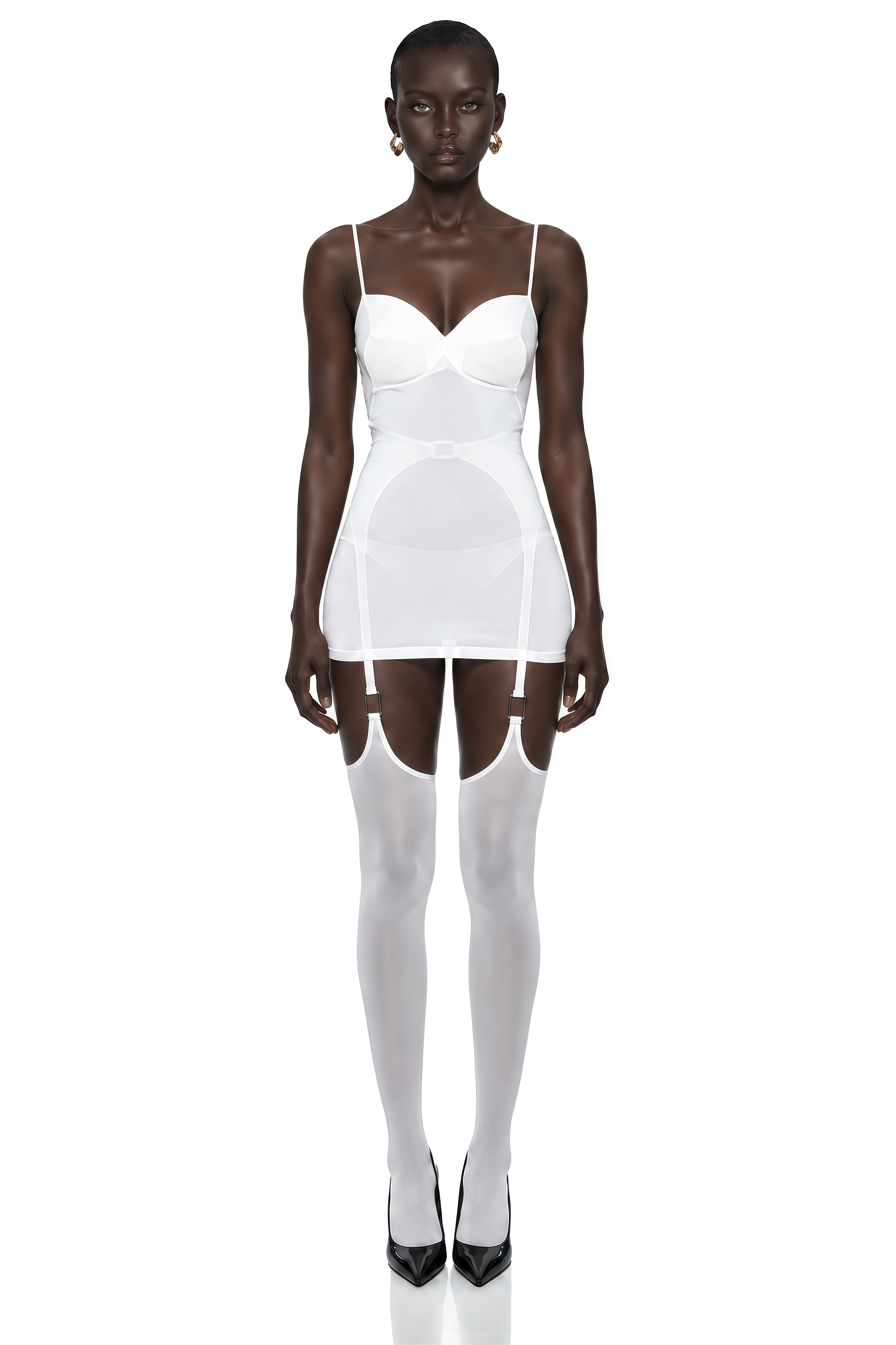 Mirela White Semi-Sheer Mini Dress