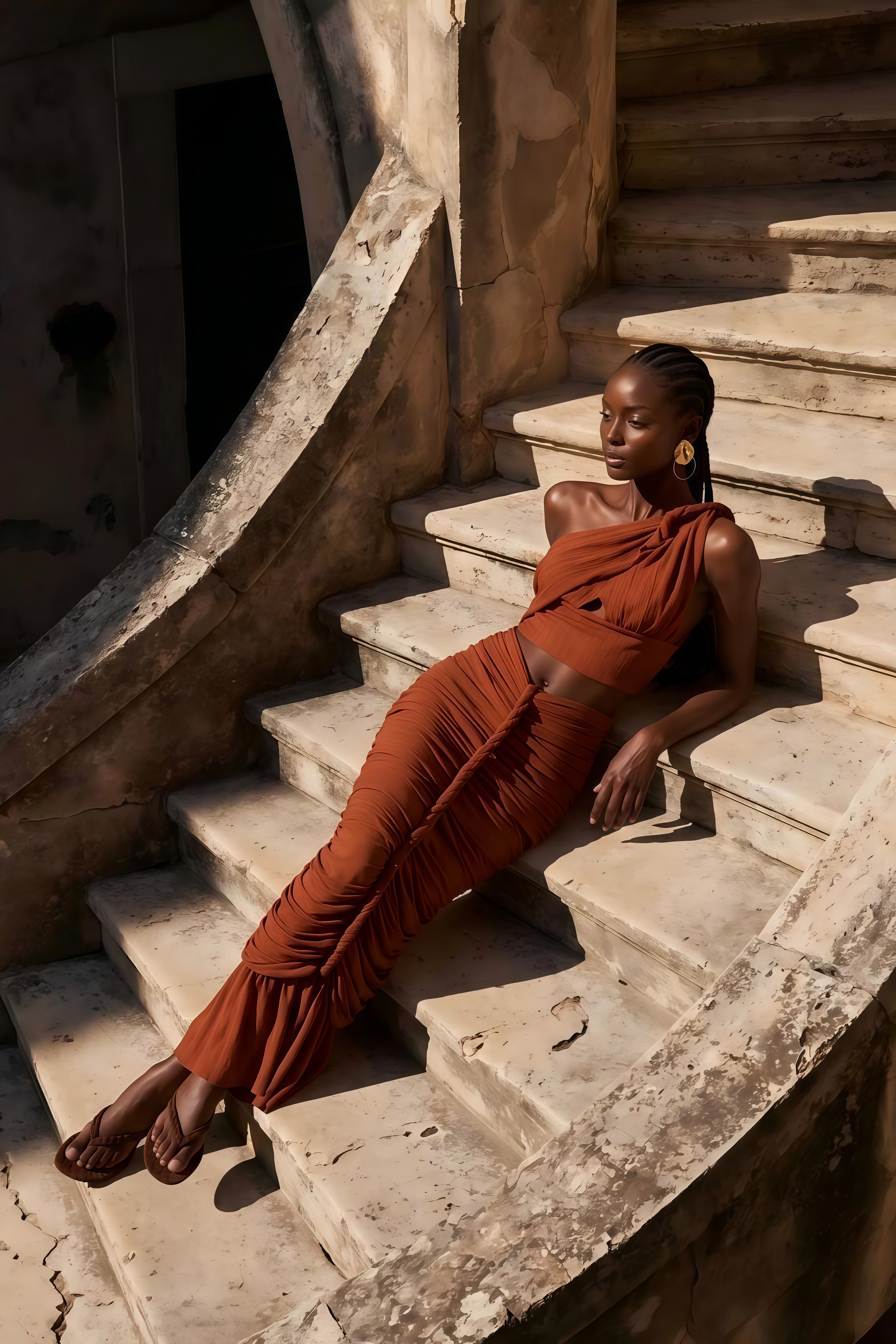 Célestine brown twisted cut-out top & skirt matching set