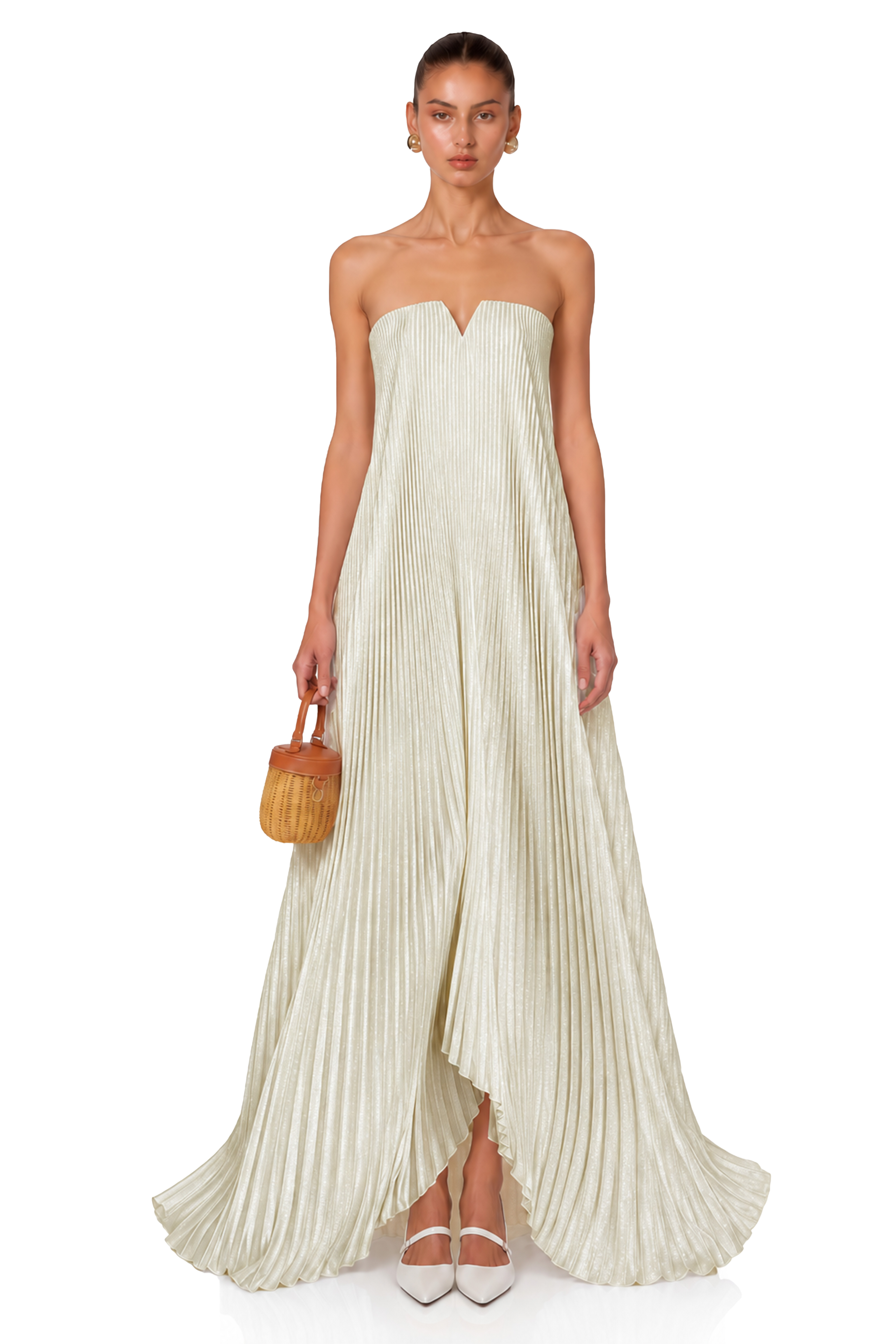 Satine Gold Fully-pleated Maxi Dress