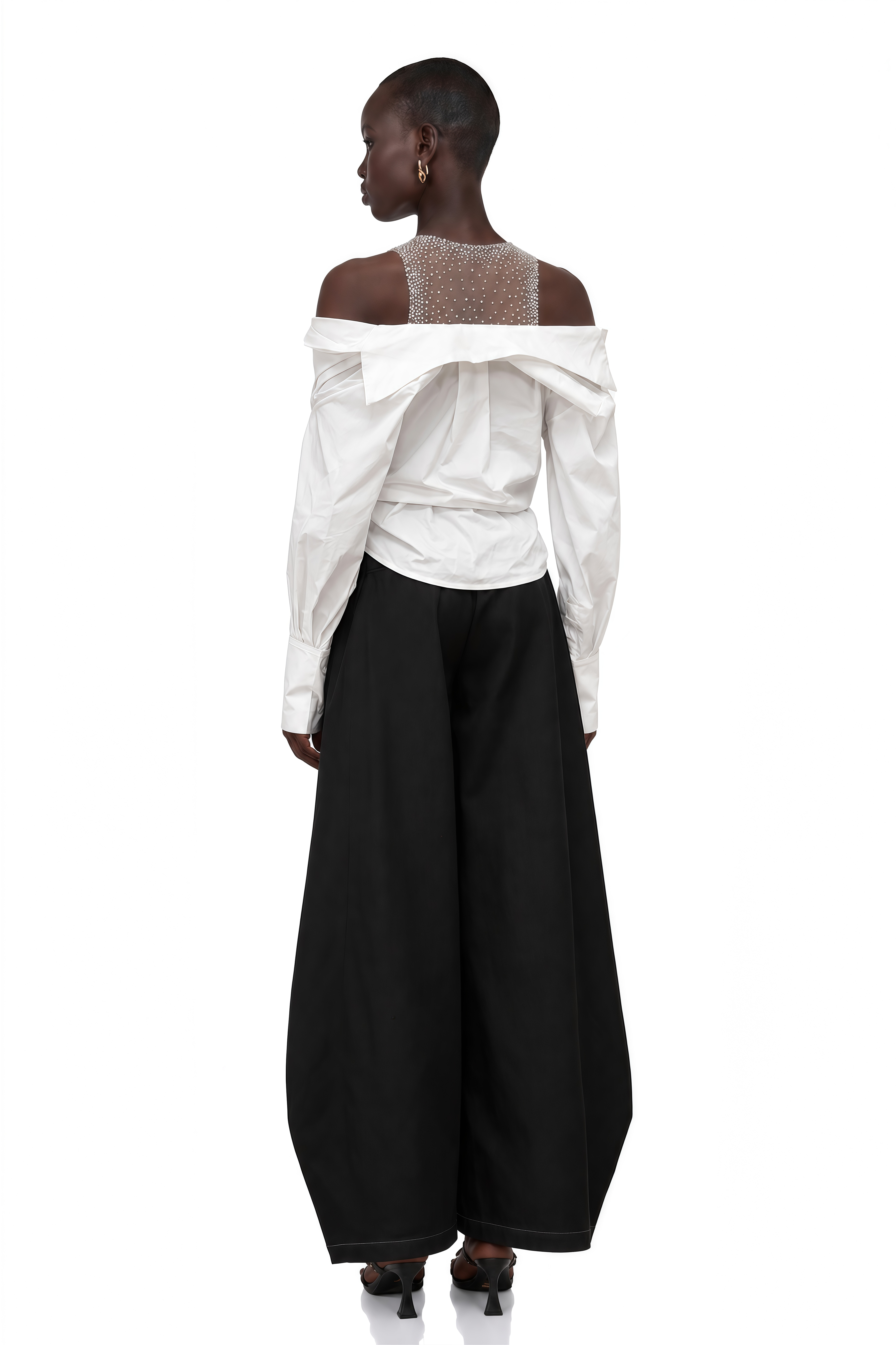 Fernande White Rhinestone Mesh Panel Shirt
