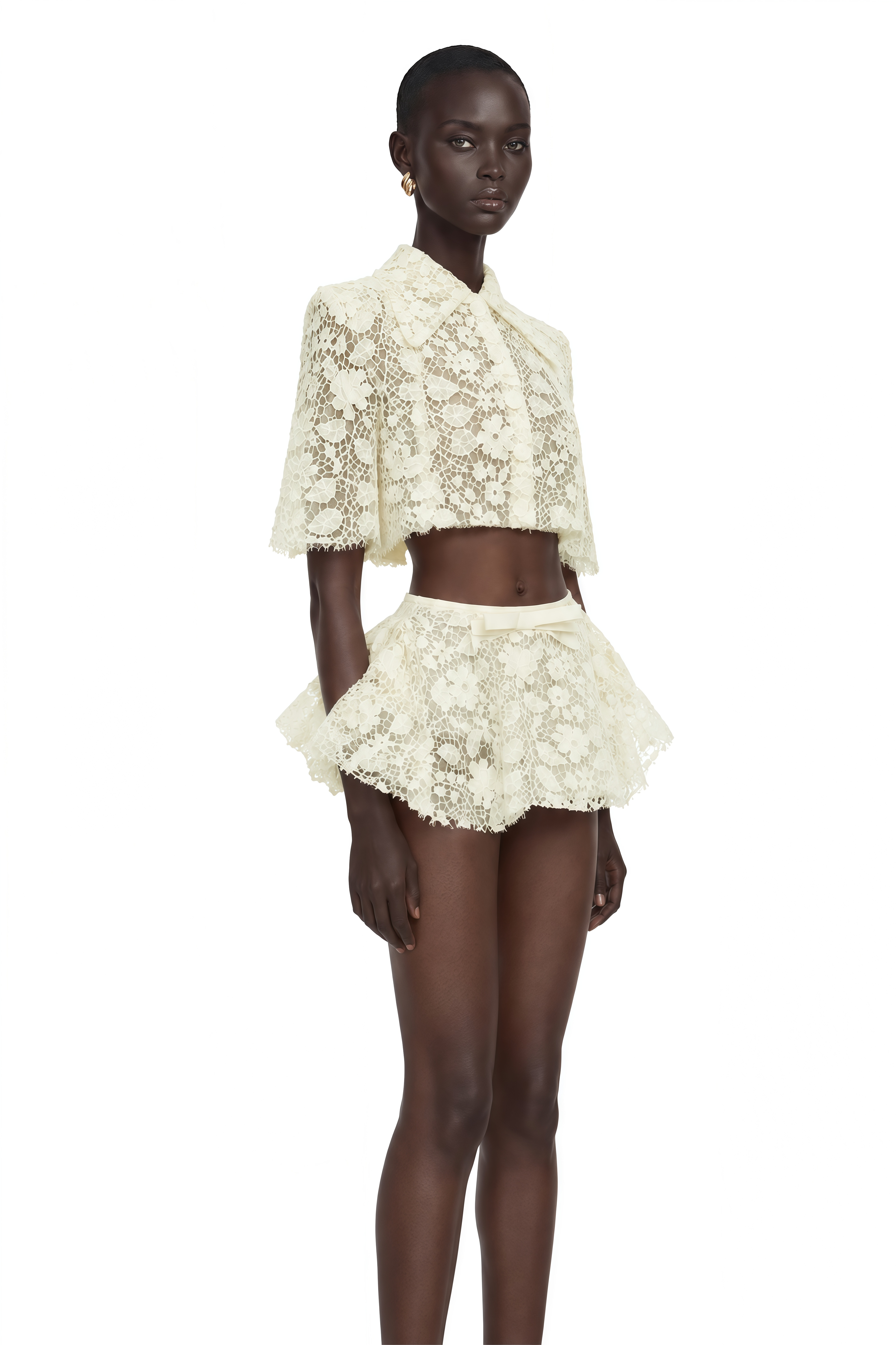 Gerhard Cream Floral Embroidered Cape & Skirt Set