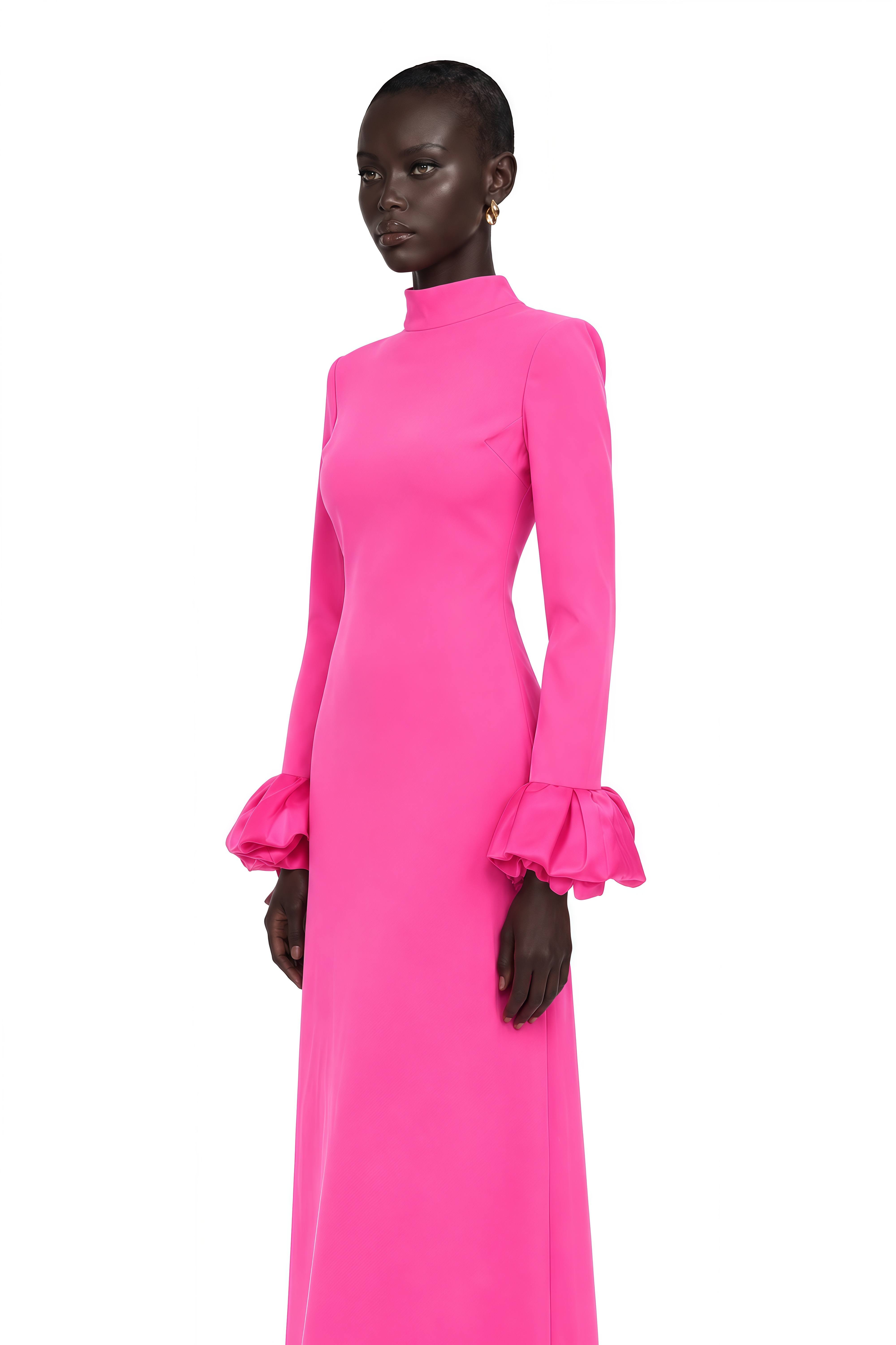 Eugenia Hot Pink Petal Cuff Maxi Dress