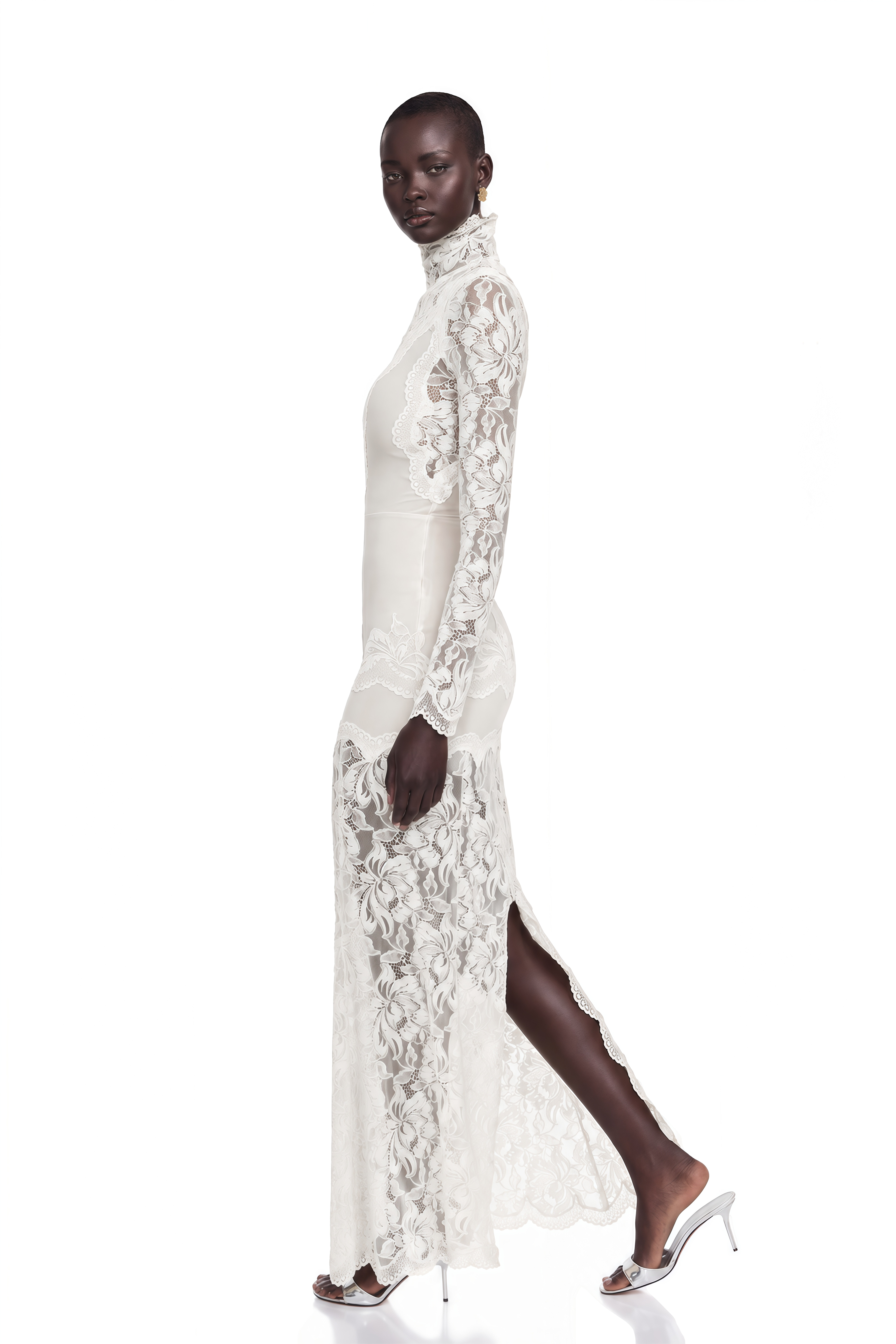 Airelle White Satin Panel Lace Maxi Dress