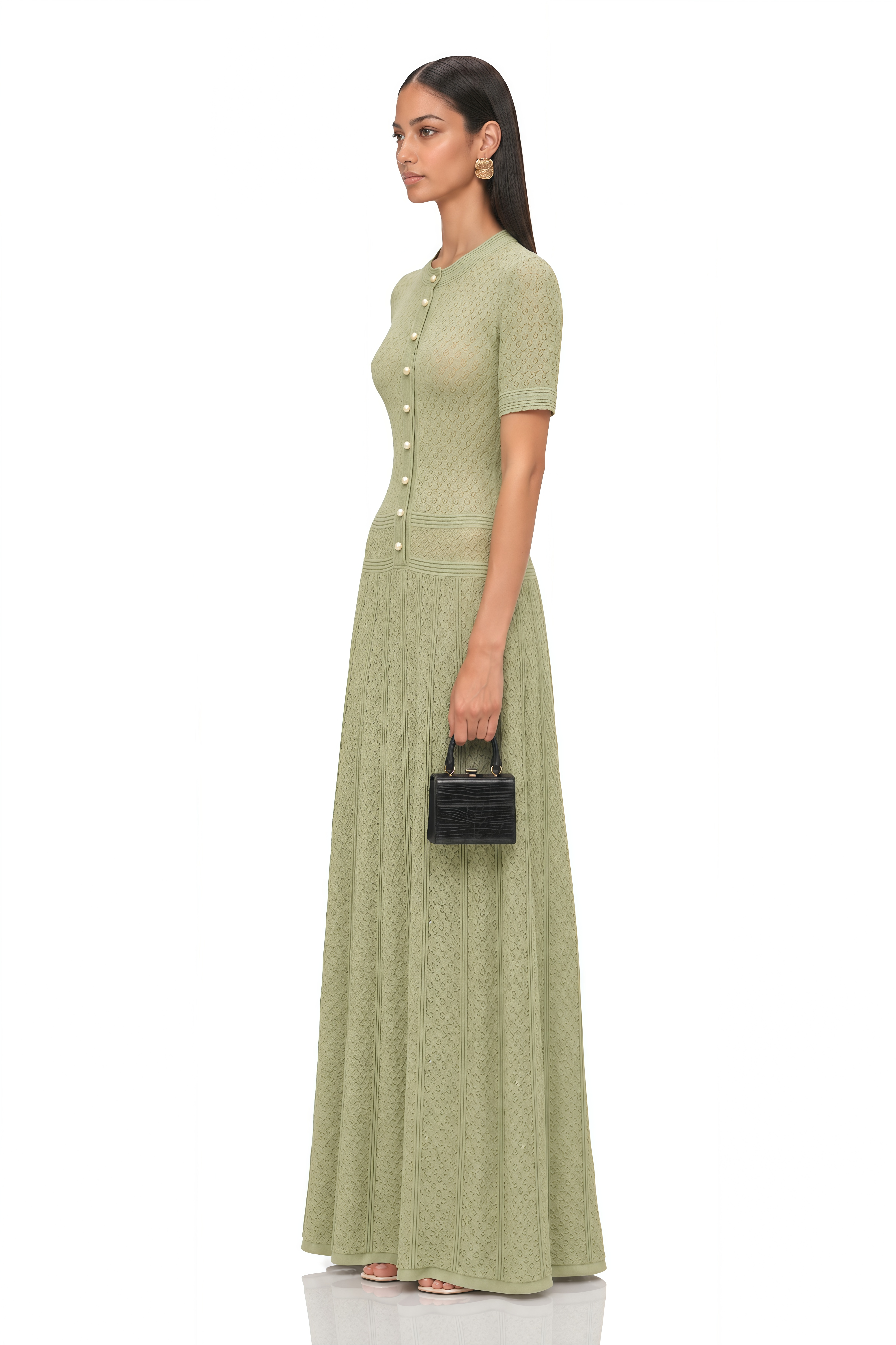 Siena Shirred Crochet-Knit Maxi Dress