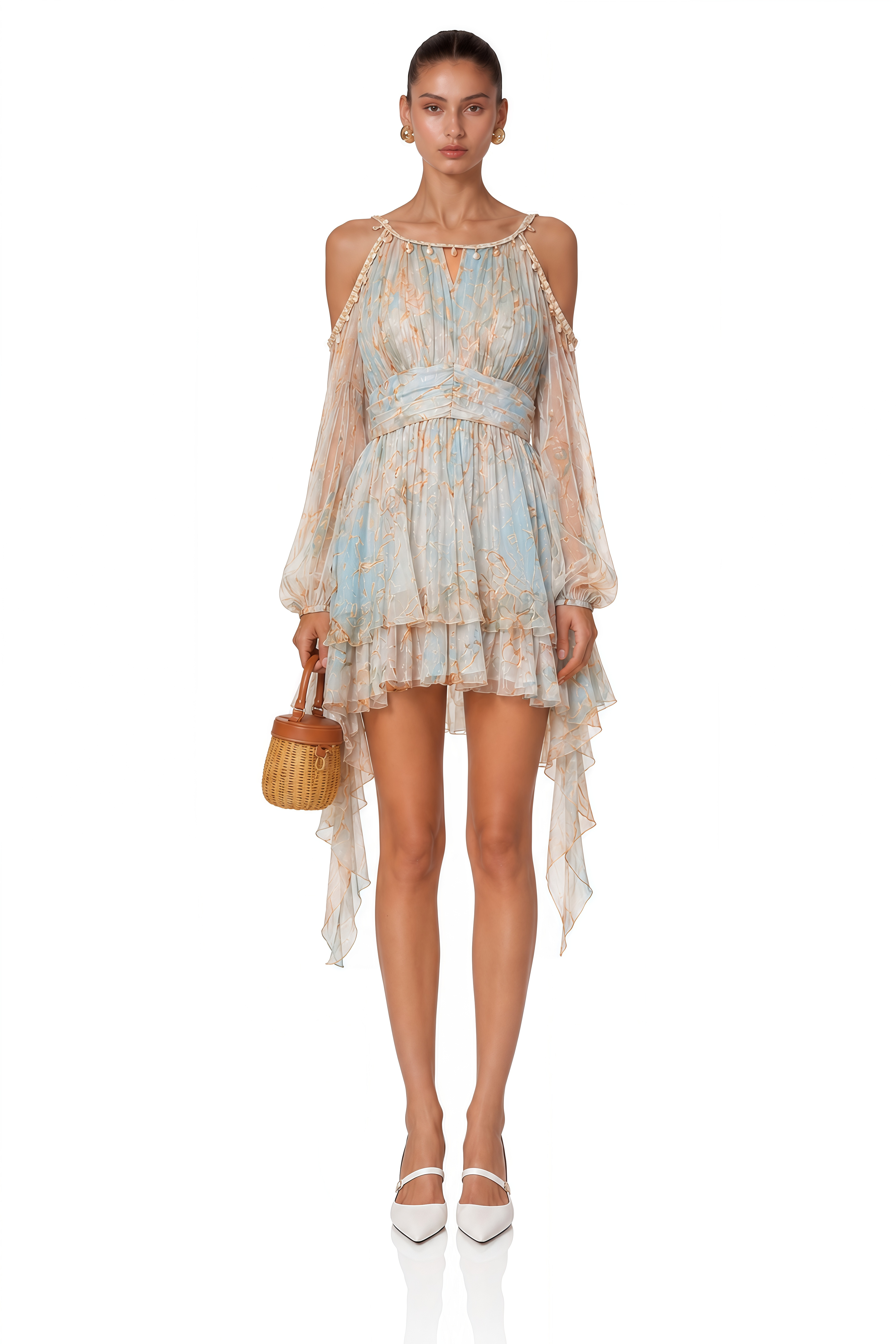 Glannon Blue Floral Print Silk Mini Dress