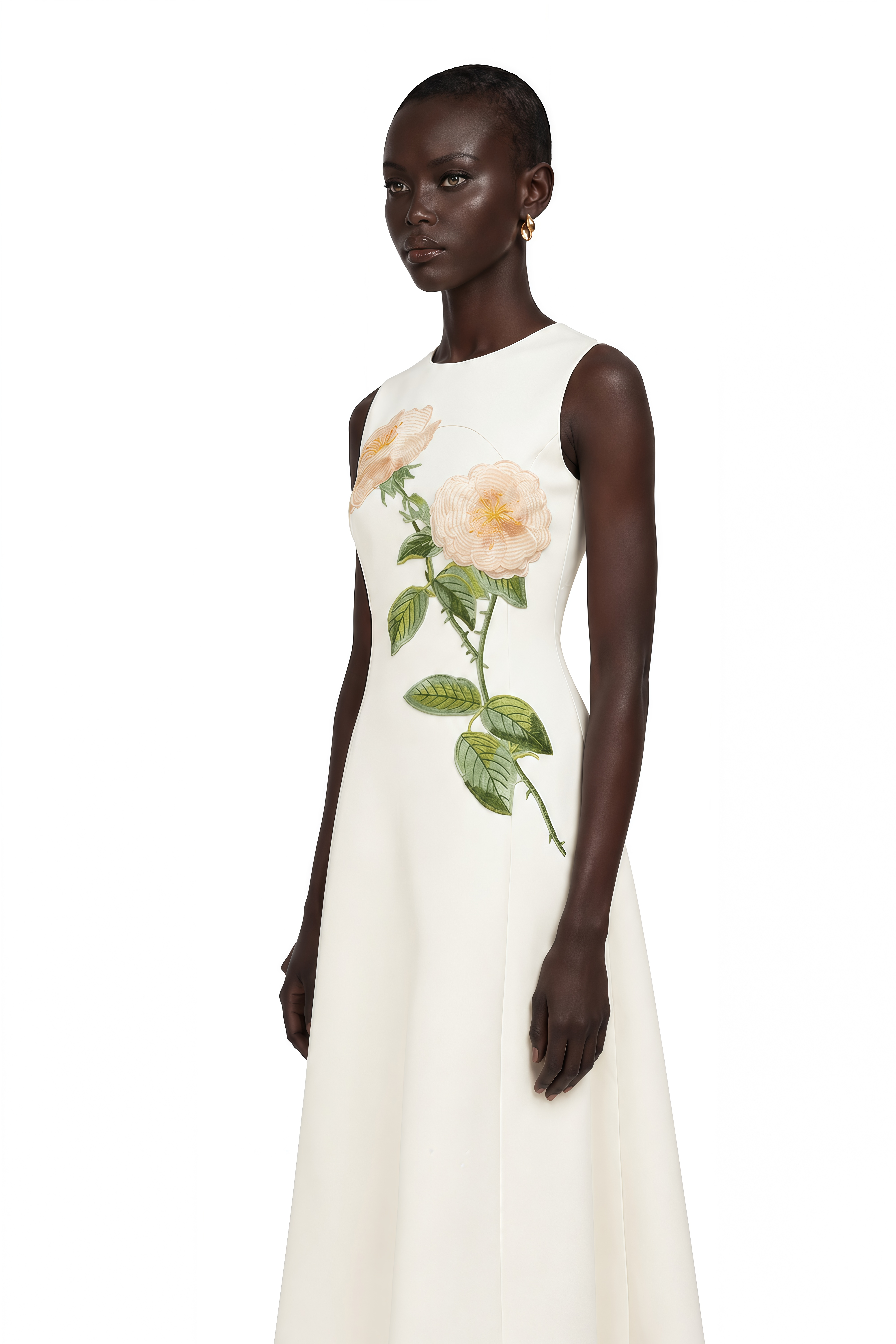 Mackenzie White Floral Embroidered Midi Dress
