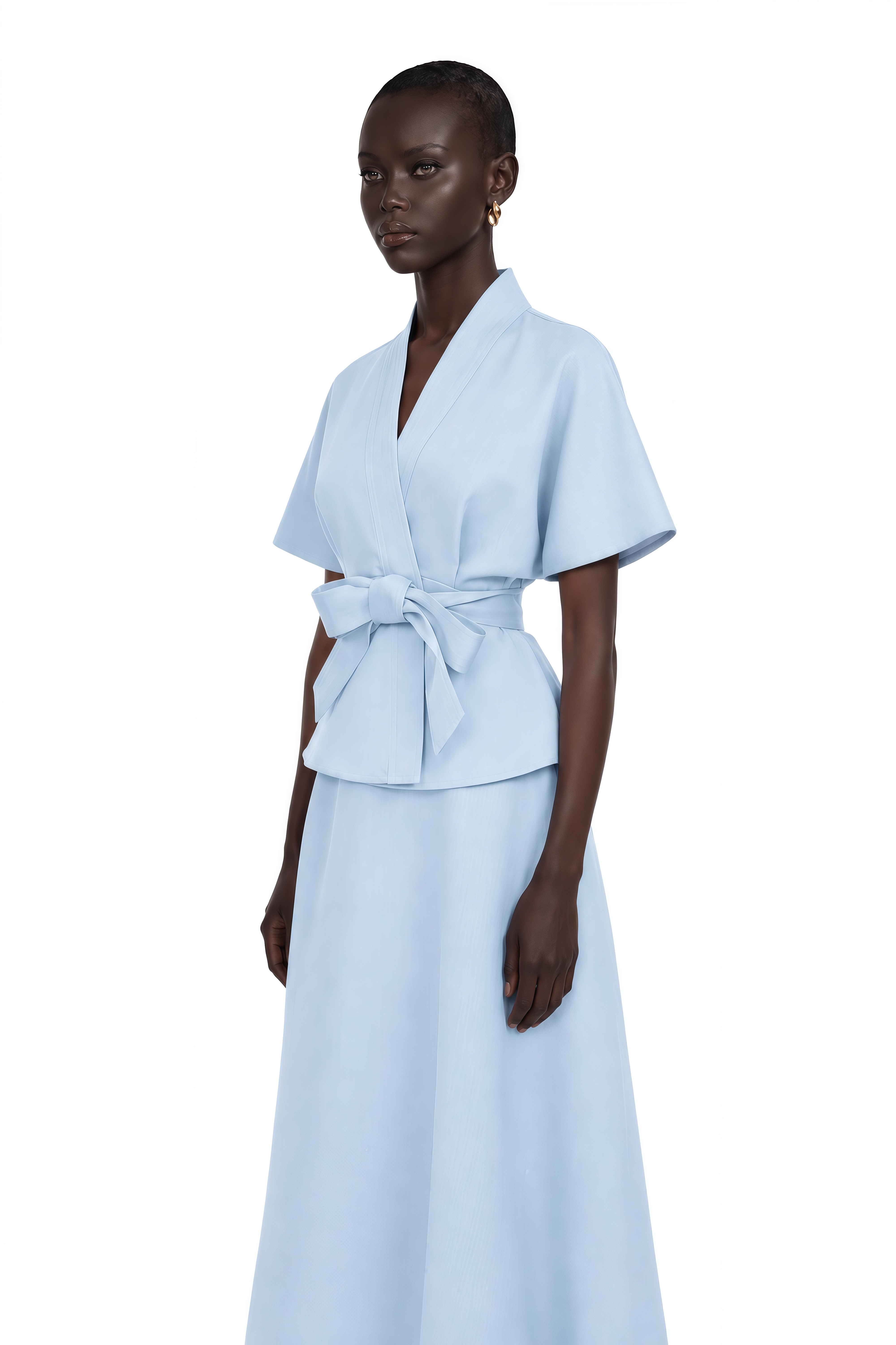 Johanna Blue Self-Tie Blouse & Skirt Set