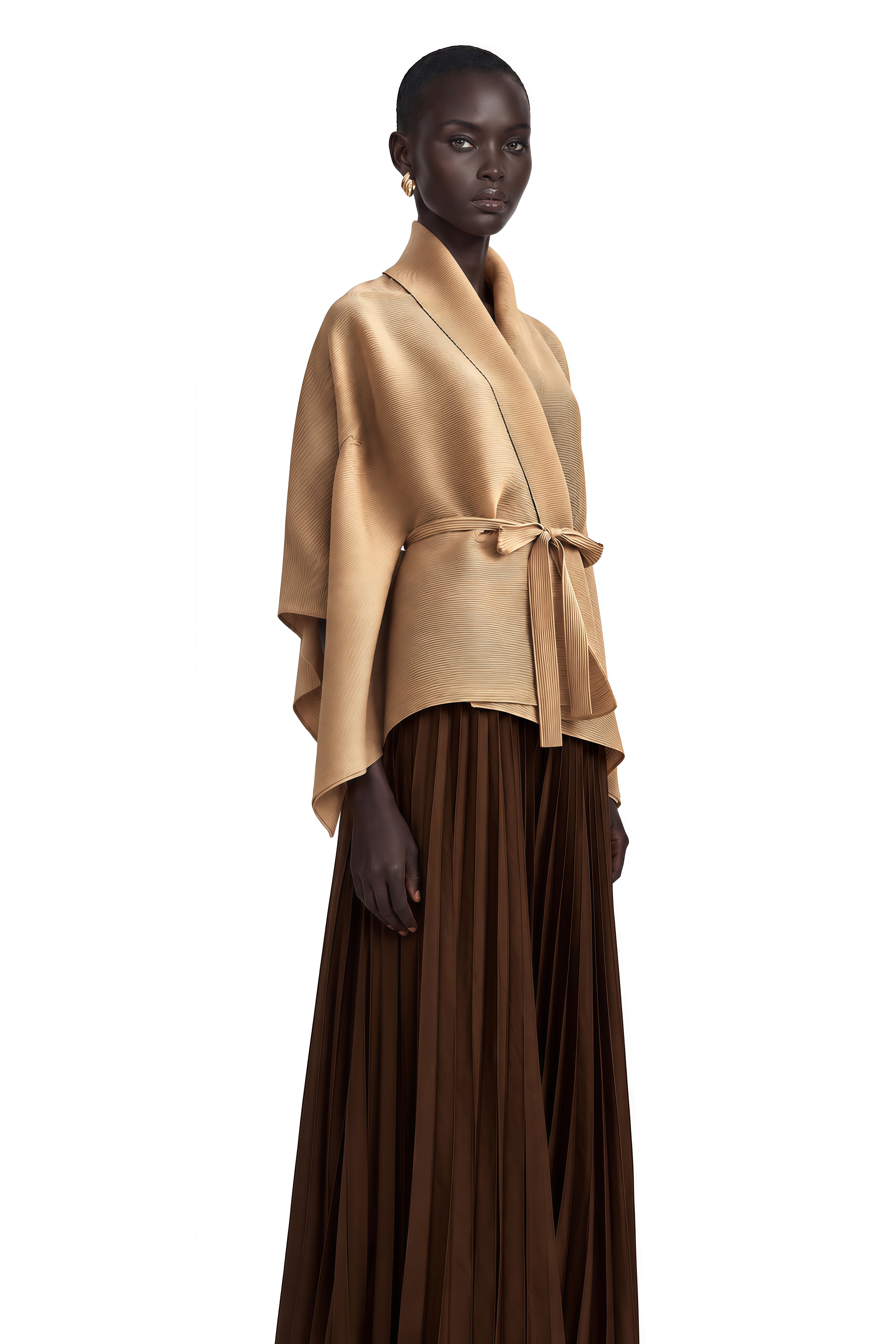 Adèle Cape-Design Pleated Top & Skirt Matching Set