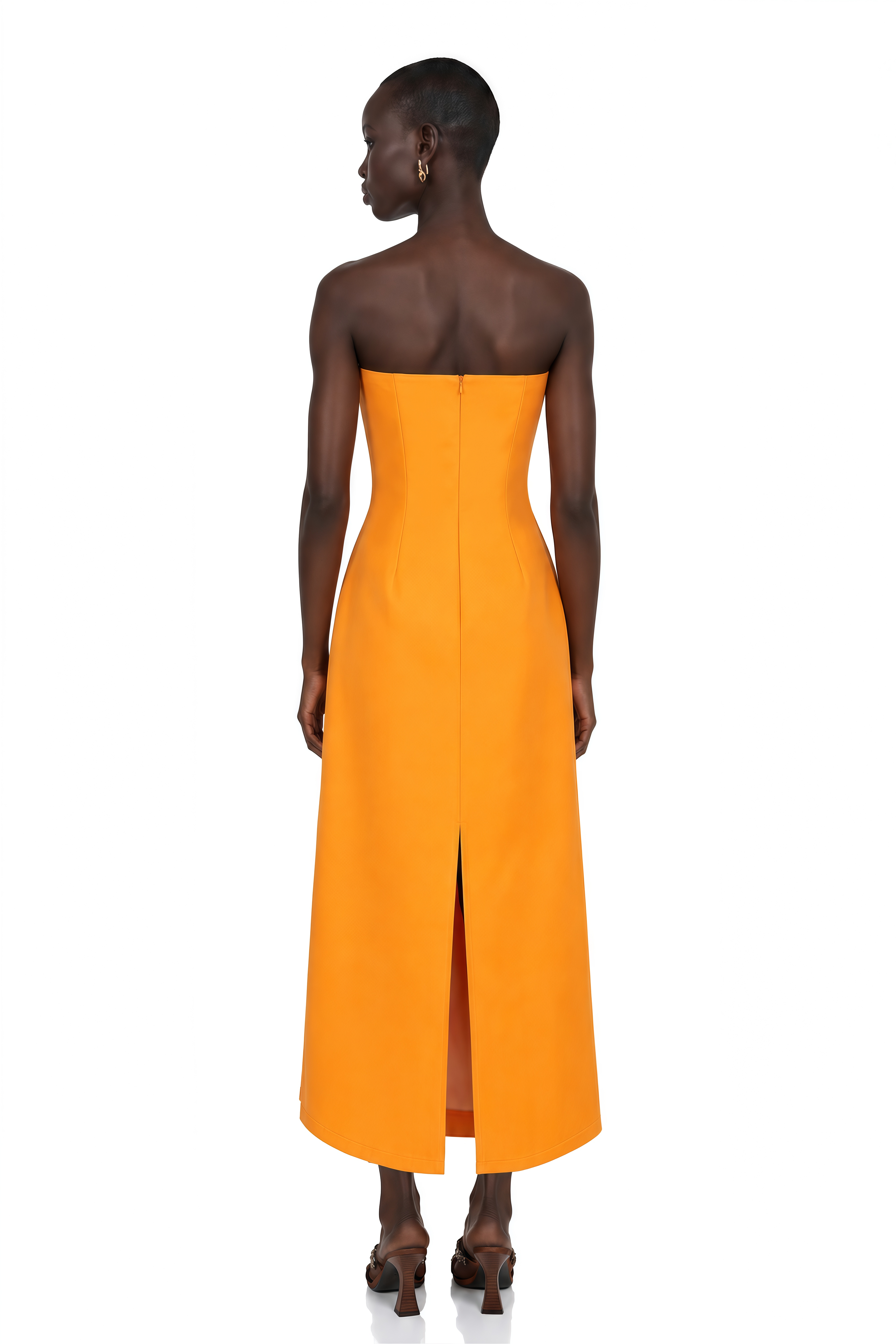 Irène Sequin Embroidered Off-Shoulder Midi Dress in Orange