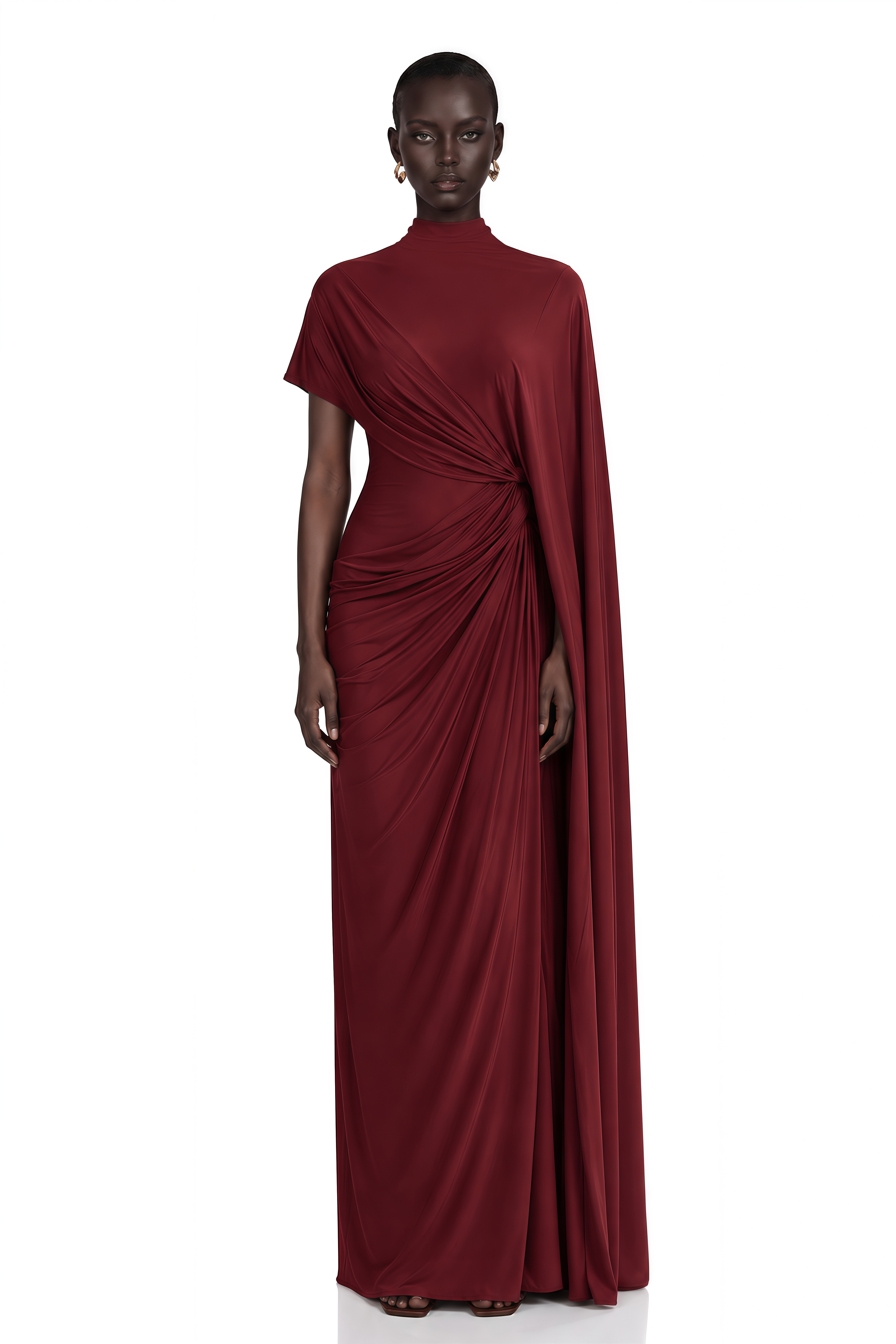 Fenella Asymmetrical Draped Cape & Dress Matching Set in Red