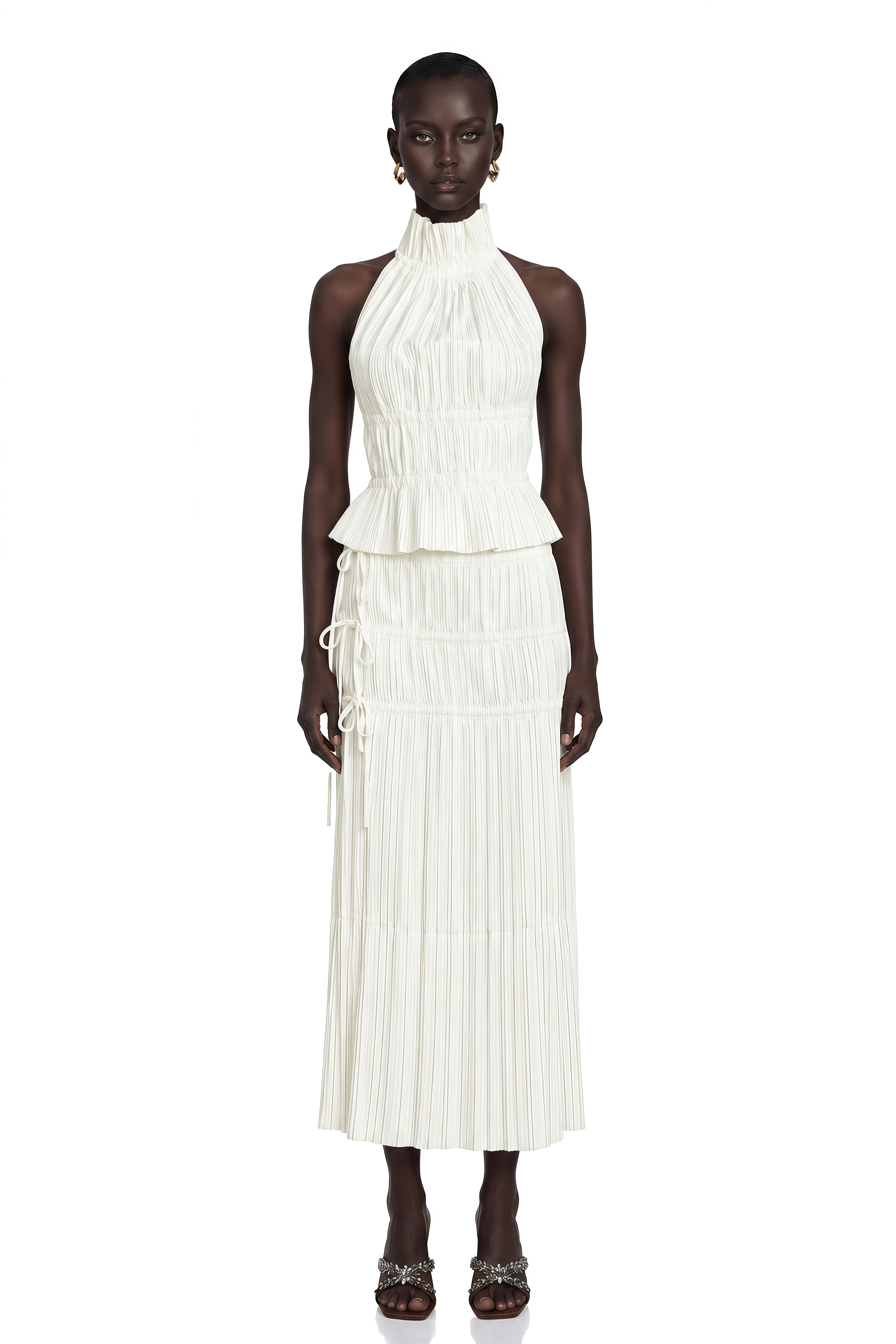 Milisent Open-Back Pleated Top & Skirt Matching Set