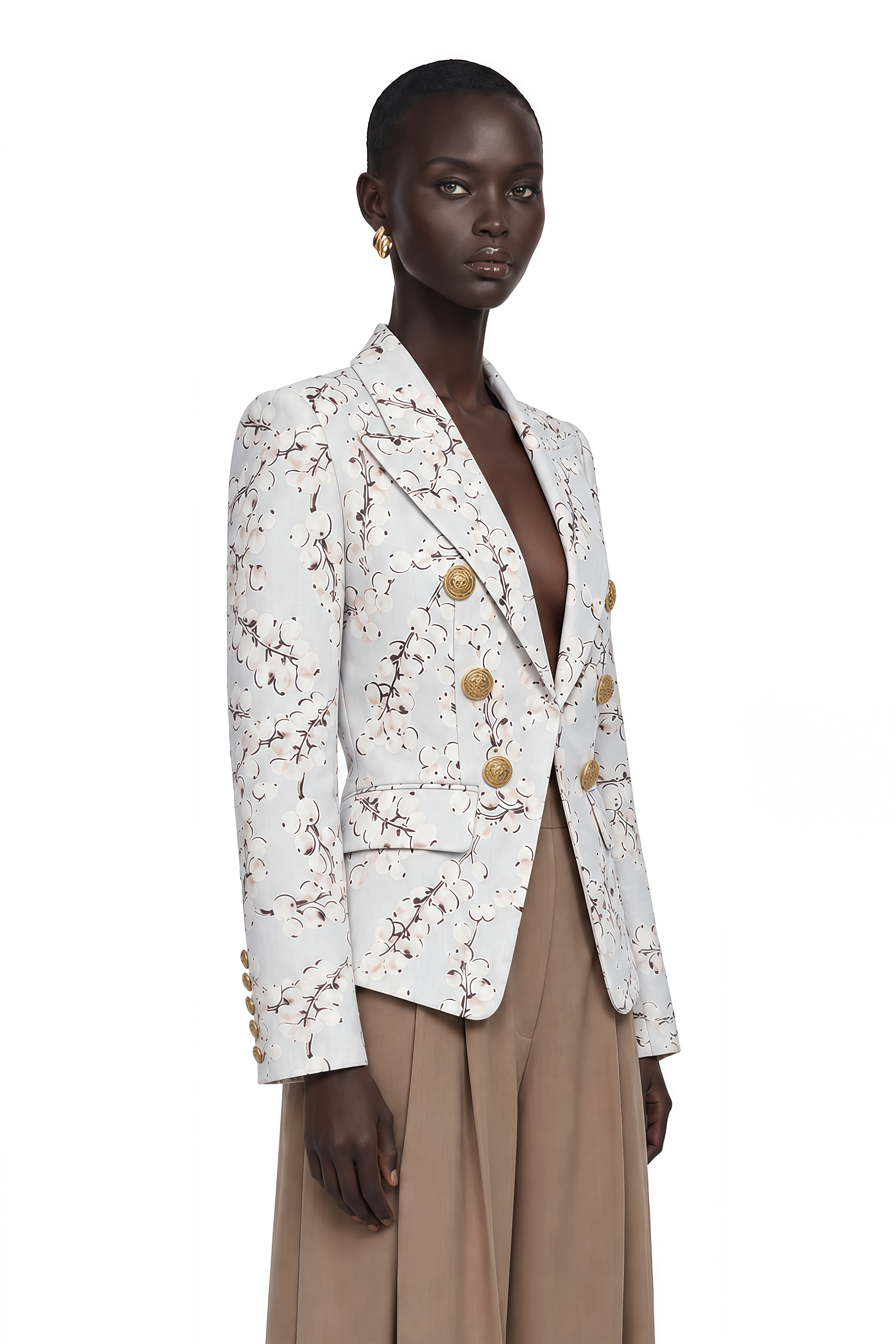 Amélina Cream White Graphic Print Blazer