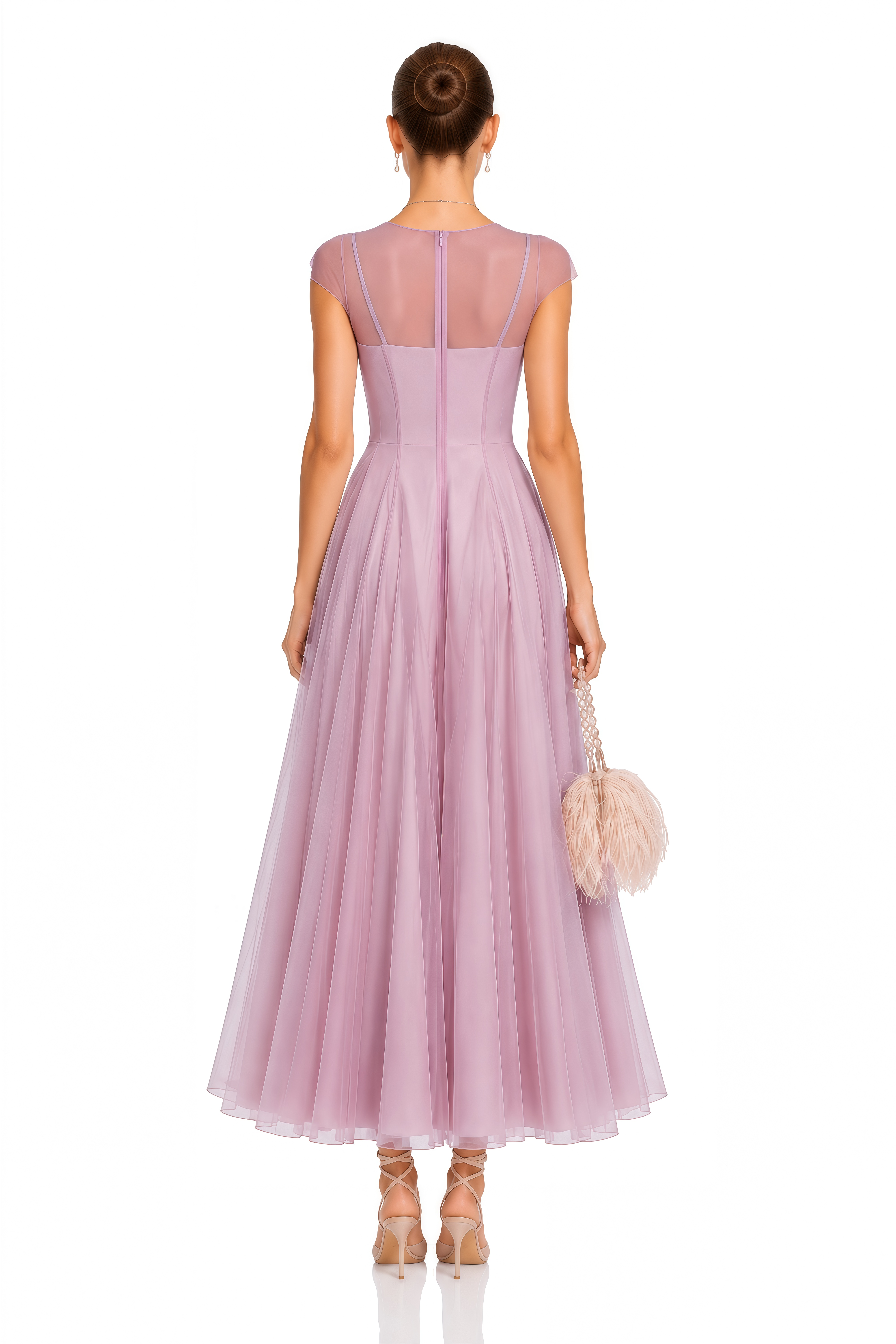 Simin Purple Semi-Sheer Tulle Maxi Dress