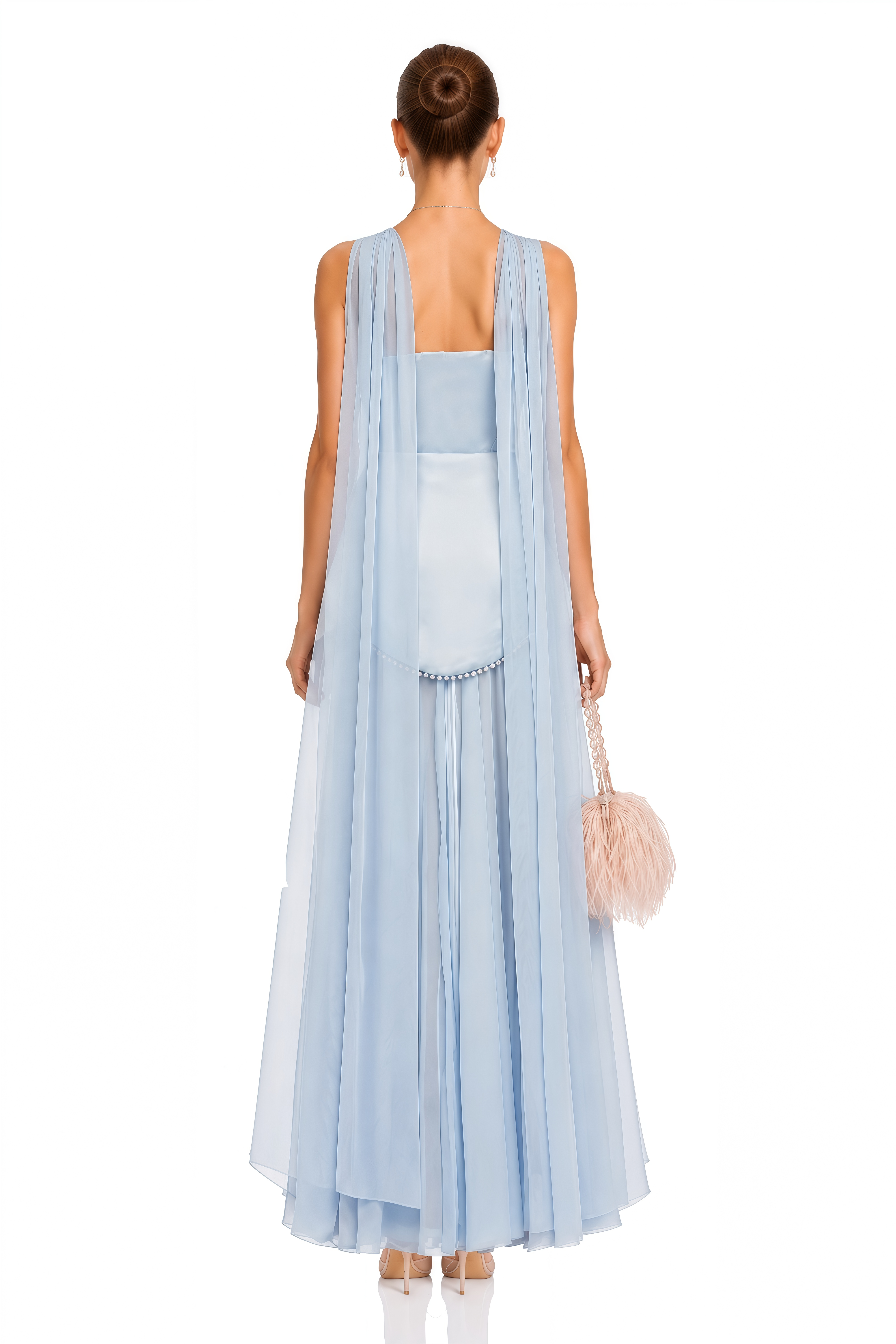 Iphigenia Light Blue Strapless Maxi Dress with Scallop Trim