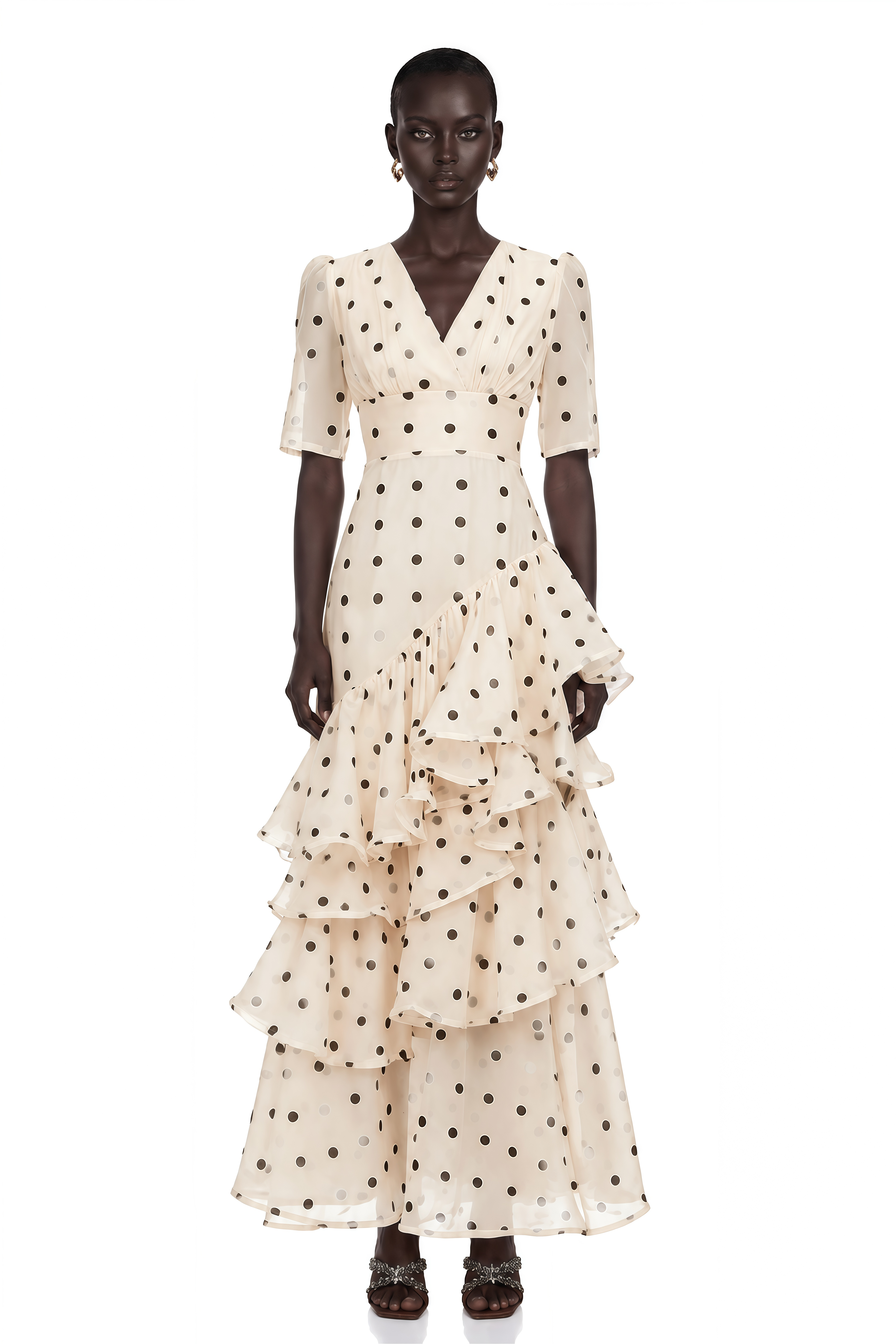 Nicoletta White Polka Dot Asymmetrical Maxi Dress