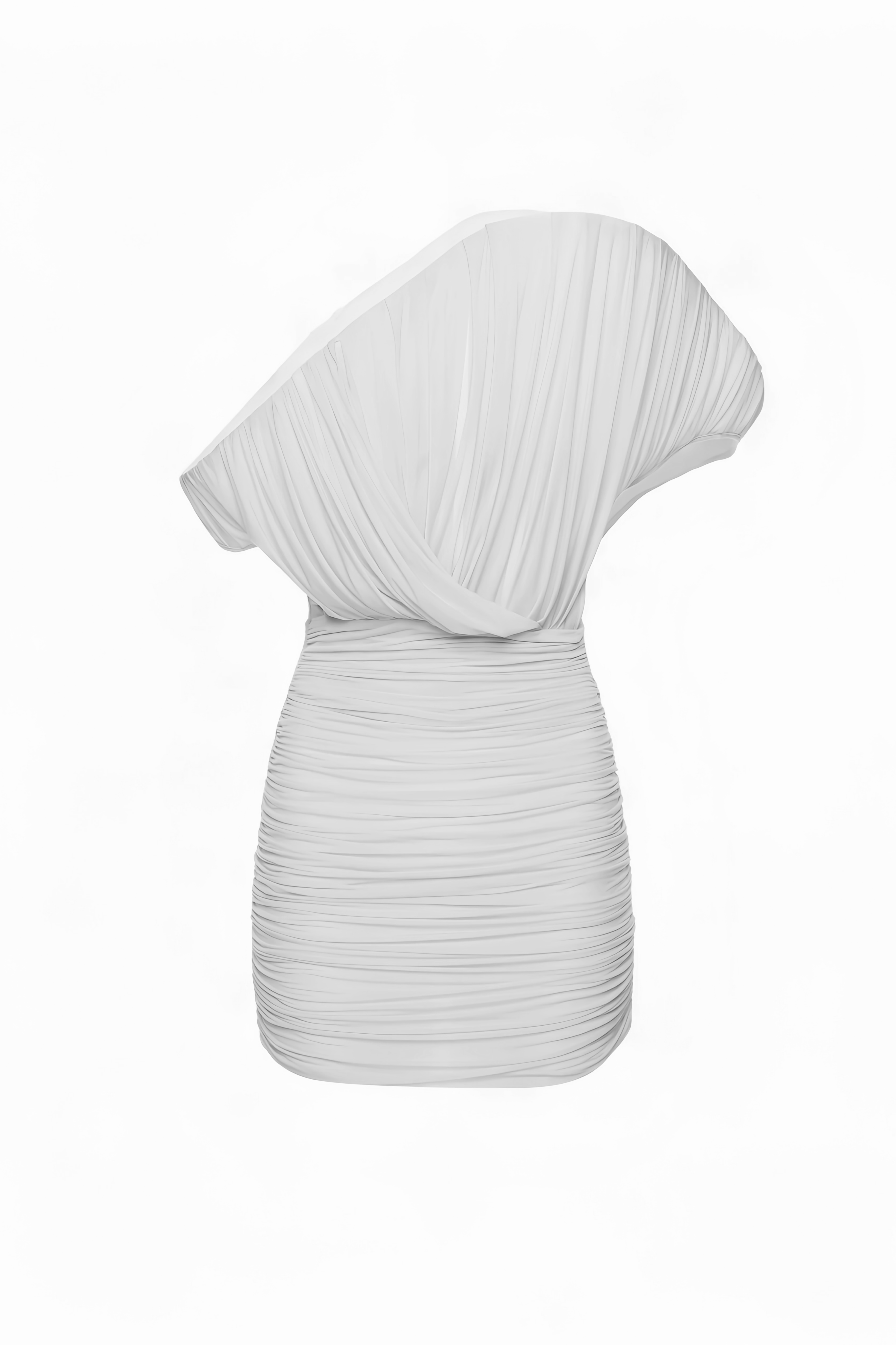 White Asymmetrical Ruched Mini Dress