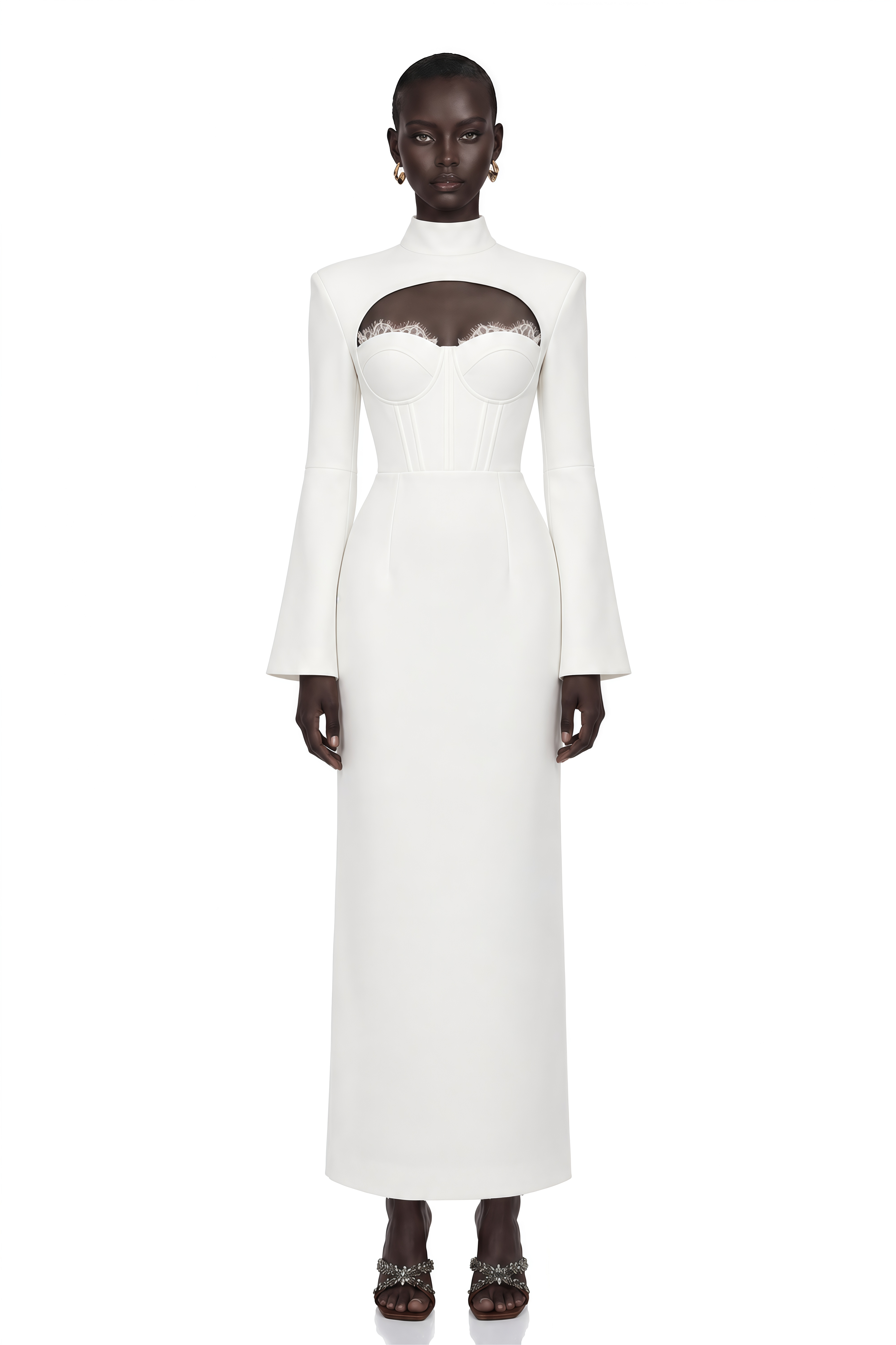 Ingvild White High Neck Backless Maxi Dress