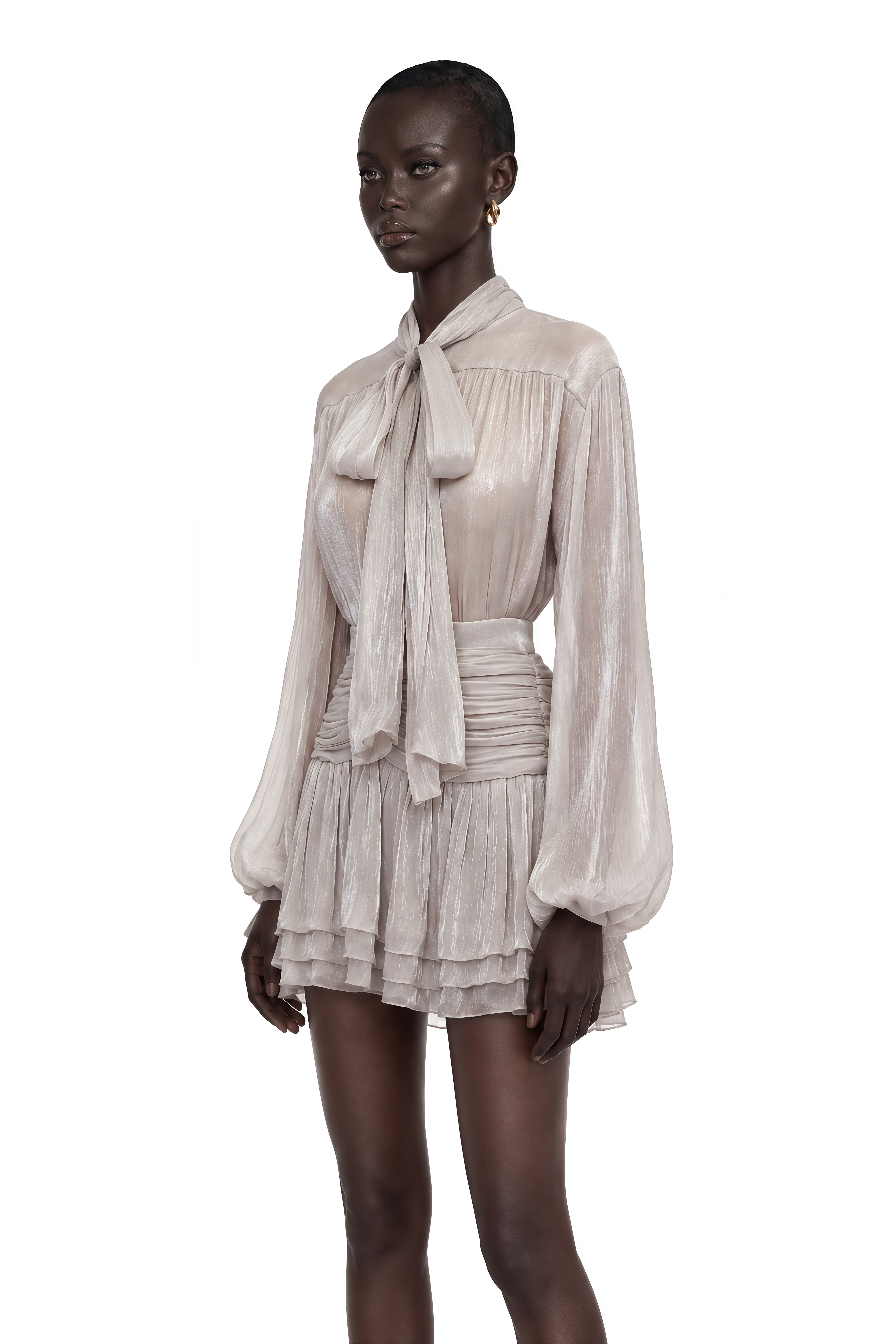 Bettina Silver Tie-Front Blouse & Skirt Set