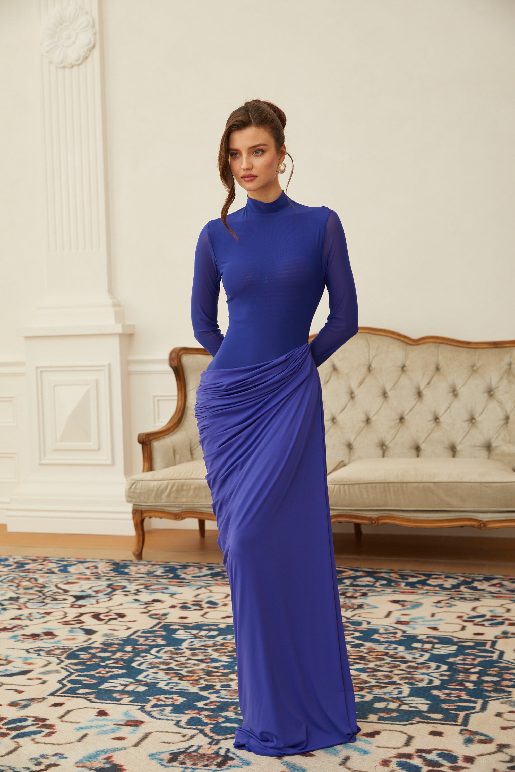 Electric Blue Long Sleeve Maxi Dress