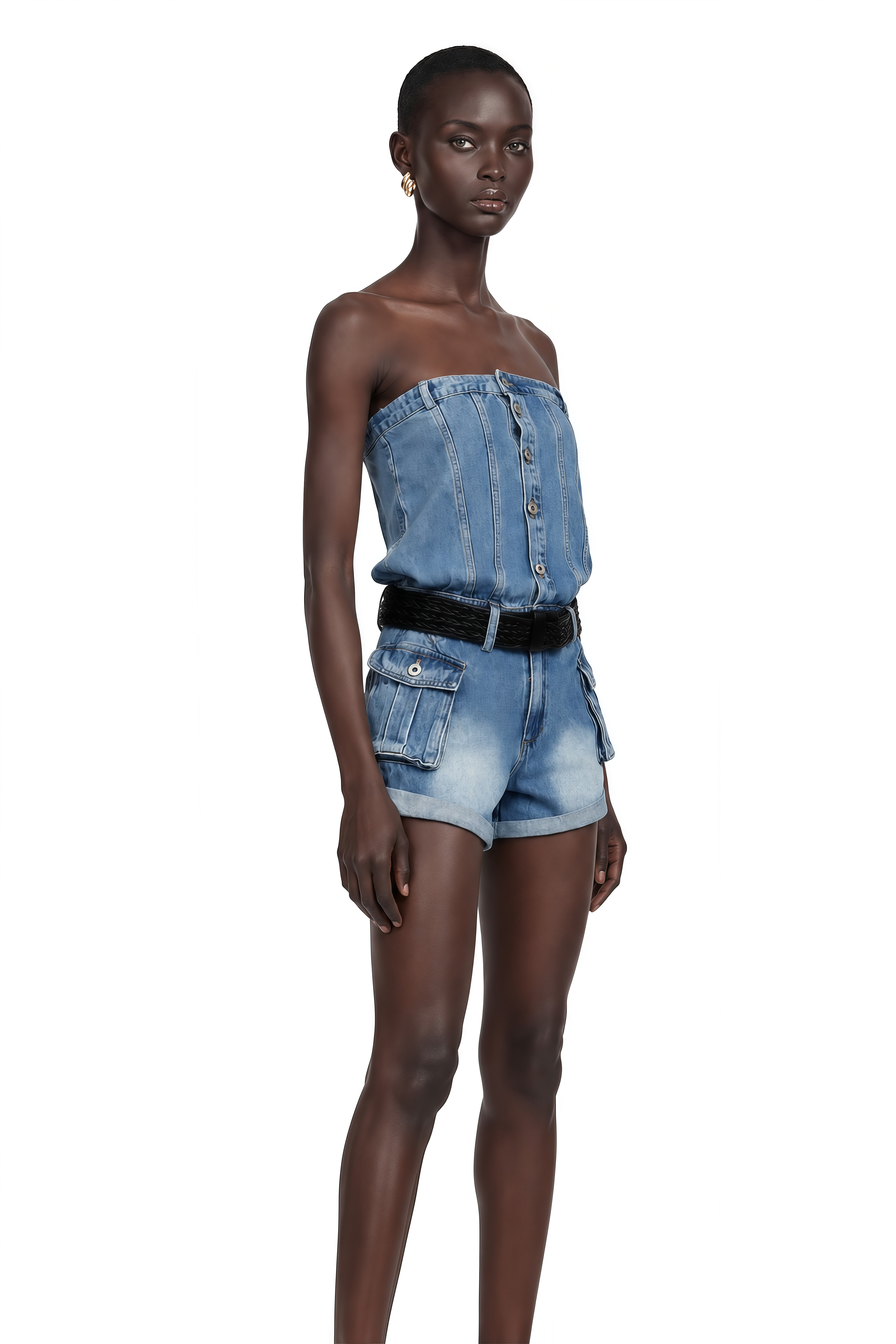 Marta Blue Faded Effect Denim Playsuit
