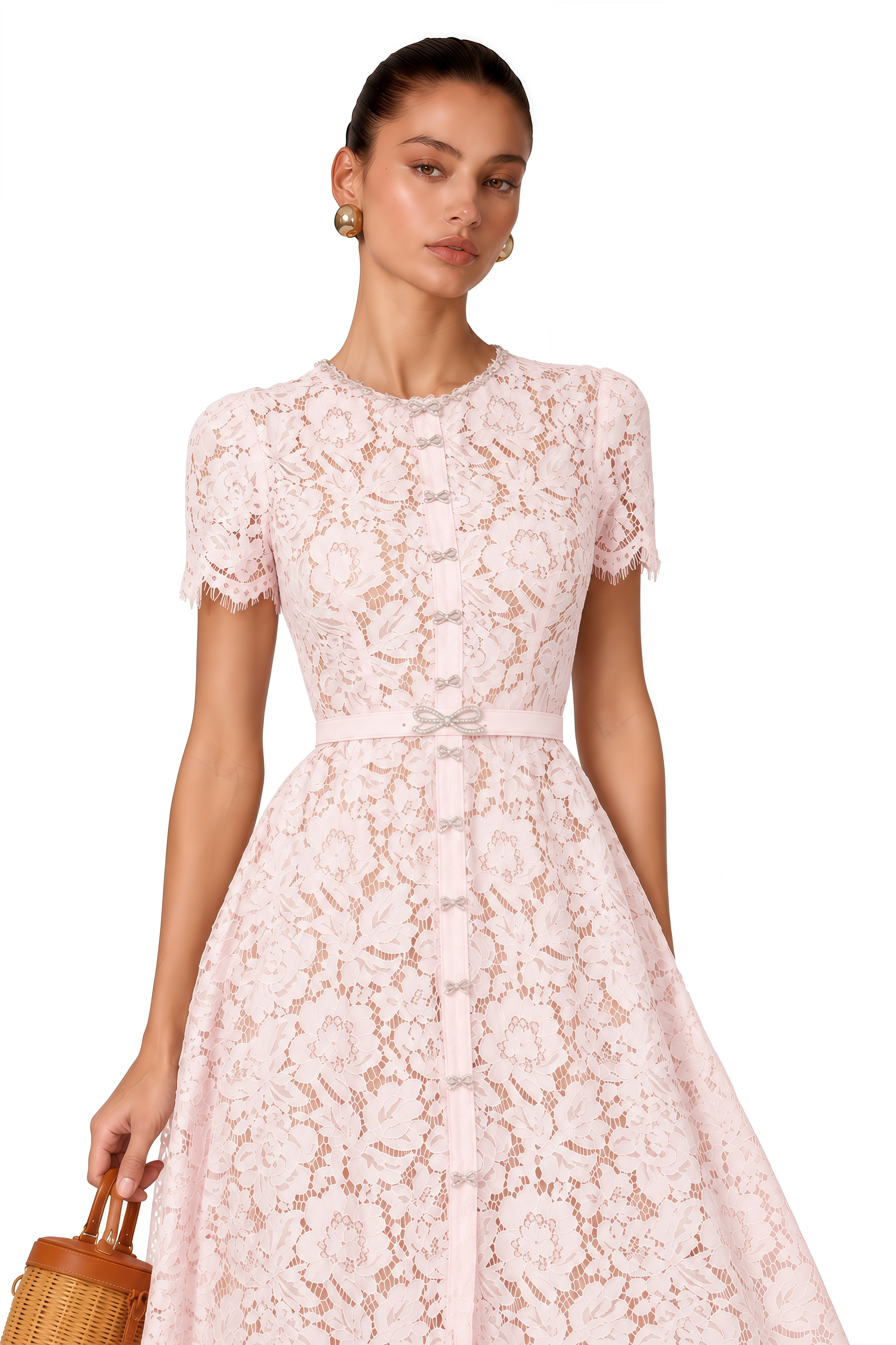 Sabine Pink Floral Lace Mermaid Midi Dress