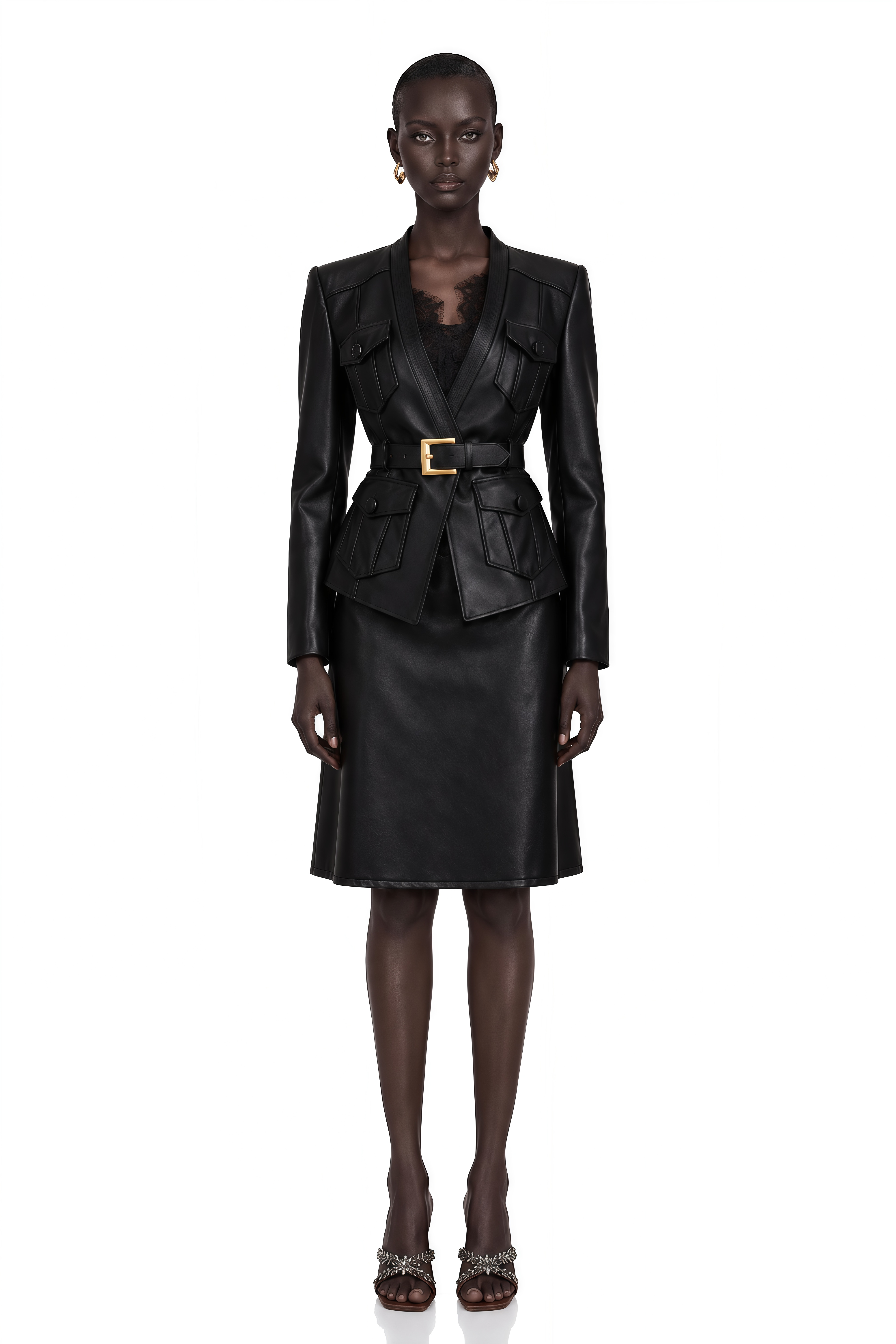 Isabel Black Belted Faux Leather Jacket