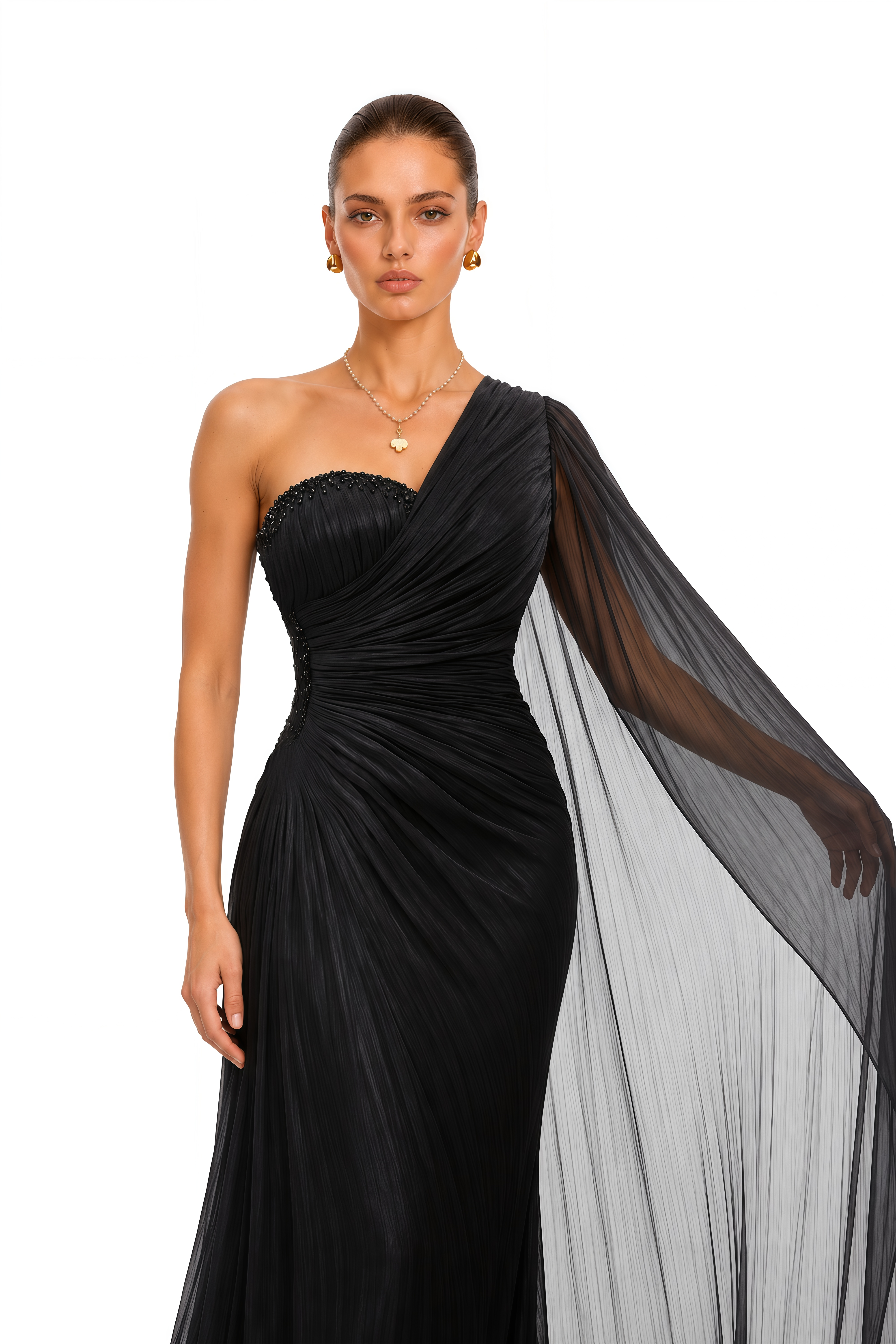 Katrin Black One Shoulder Ruched Maxi Dress