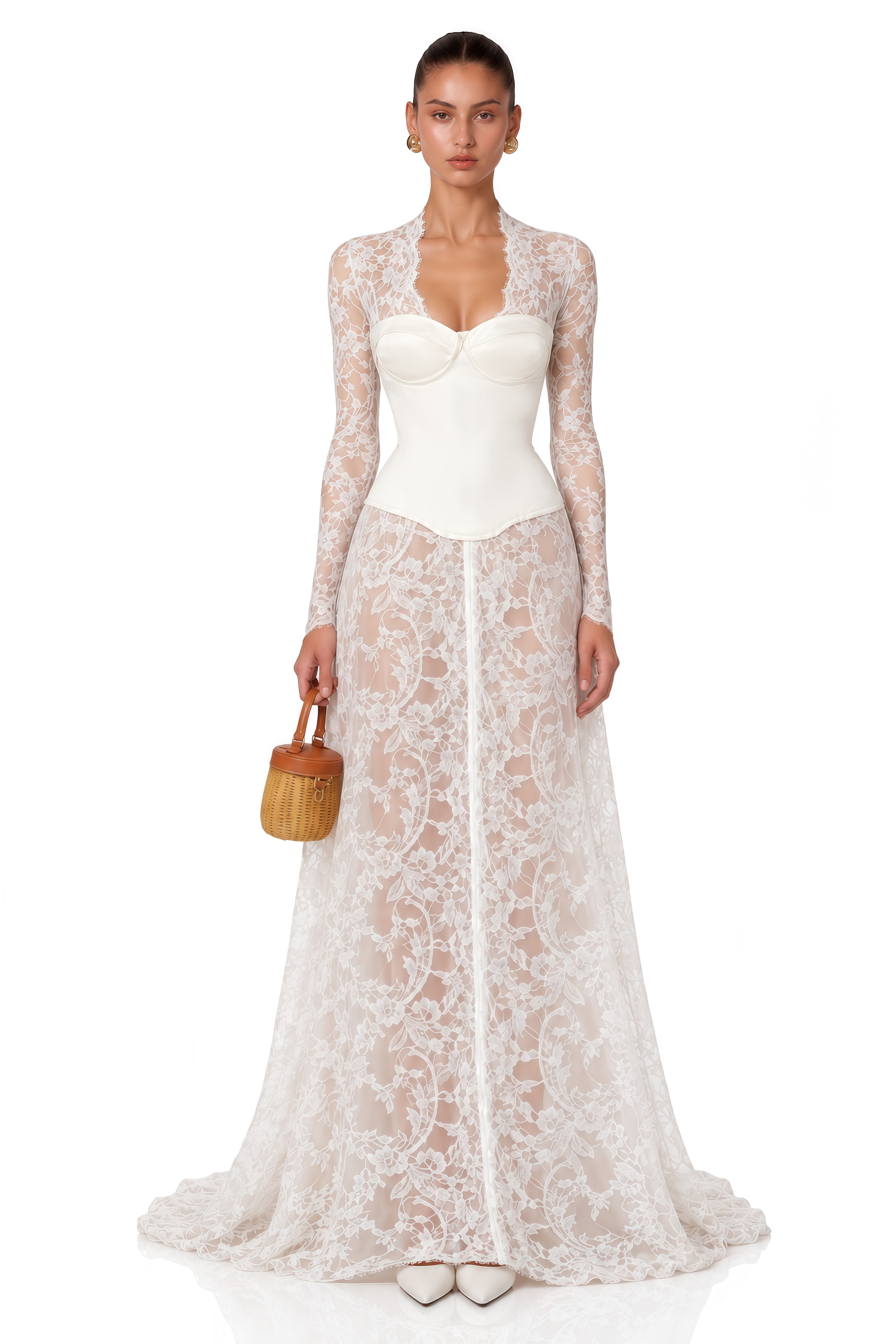 asymmetrical lace maxi dress Bethany White 95% Polyester